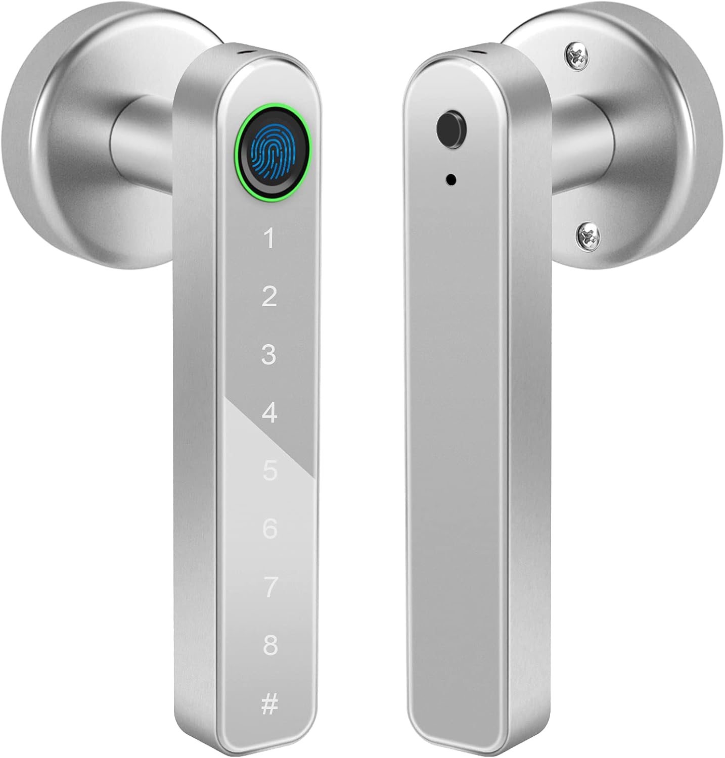 AIT Smart Door Lock , Keyless Entry Door Lock Handle with Keypad, Biometric Door Lock with Door Lever, Electronic Deadbolt for Airbnb, Home, Apartments and Offices,Sliver Pack of 2