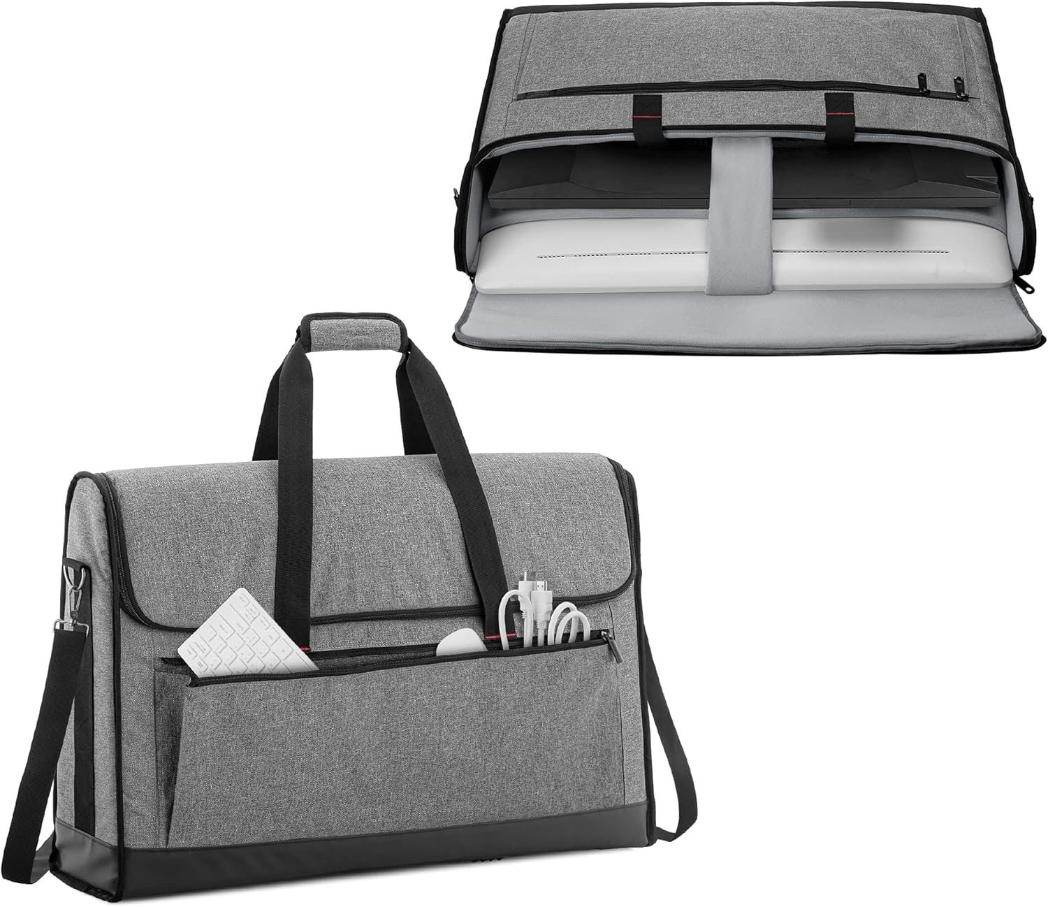 Trunab Monitor Carrying Case 24 Inch Padded Travel Bag Hold Up to 2 LCD Screens/TVs, Not Compatible with iMac or All-in-One Computer, with Accessories Pocket, Shoulder Strap, PU Bottom, Grey