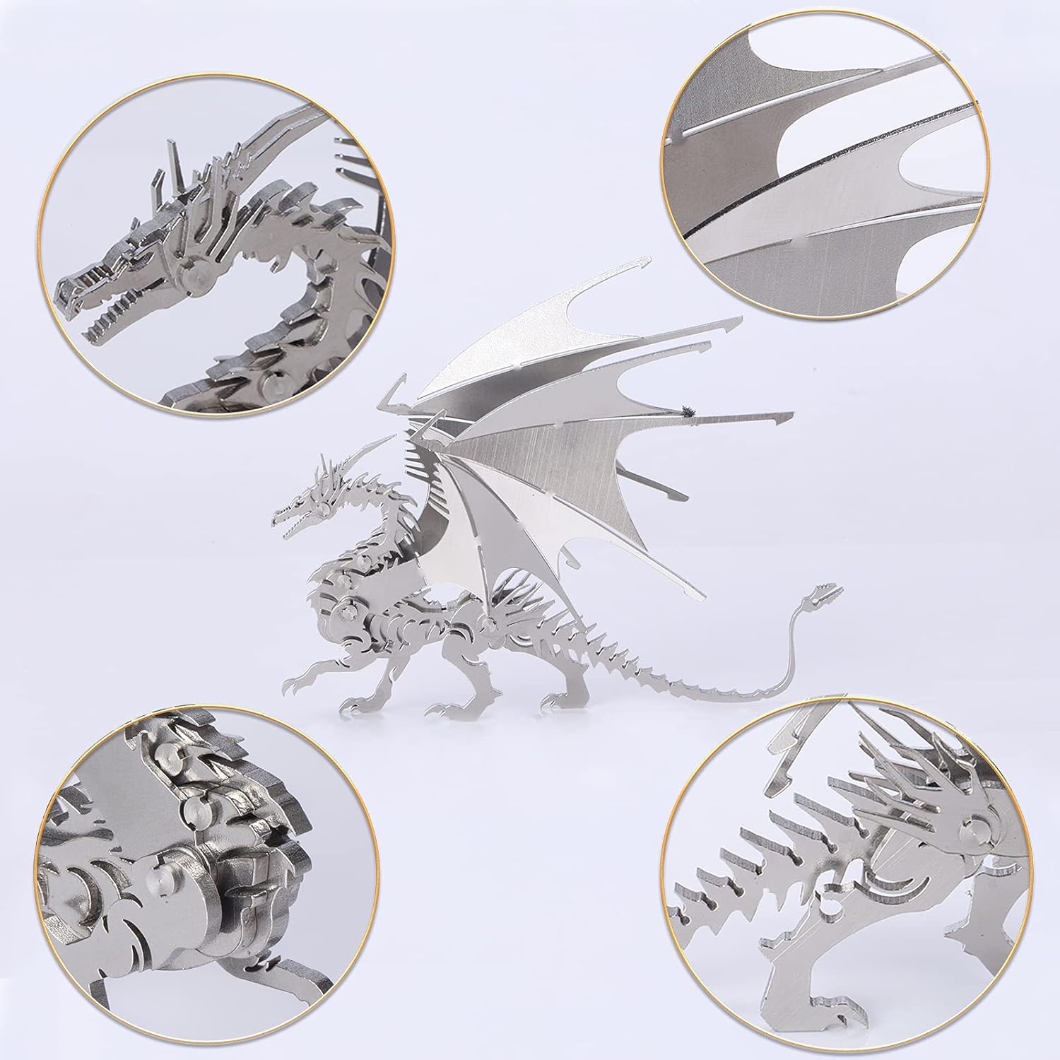 3D Metal Puzzle Assembly DIY Model Kit for Teens Adults HOMOSTARRY Detachable Larger Fire-Breathing Dragon, Scorpion, Nine-Tailed Fox Jigsaw Puzzles Ideal Gift (Fire-Breathing Dragon)