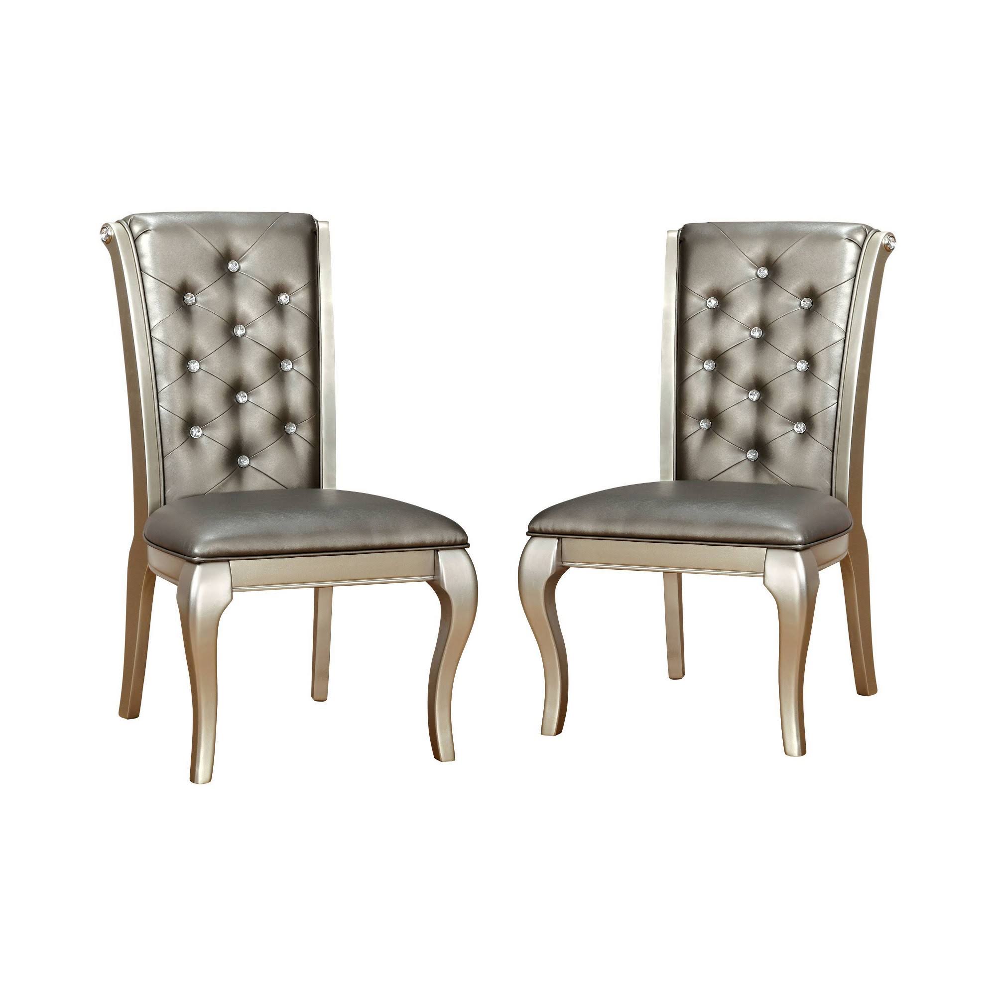 ioHOMES Samantha Tufted Scrolled Back Side Dining Chair Silver Set of 2