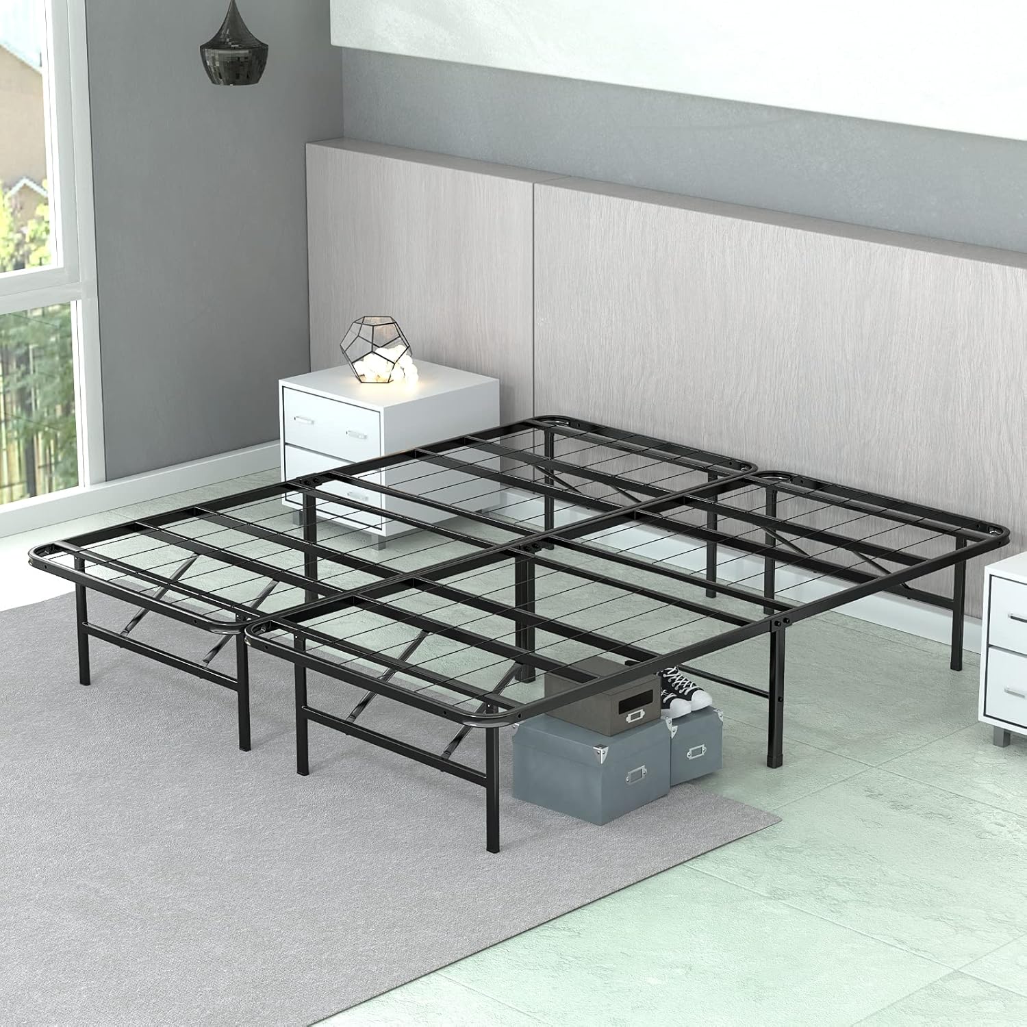 IYEE NATURE 14 Inch Queen Bed Frame Metal Platform with Heavy Duty Steel Slat Support Storage Bed Base Mattress Foundation No Box Spring Needed,Black