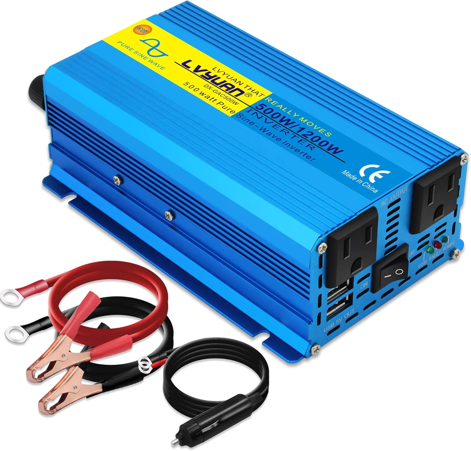 Cantonape 500W Pure Sine Wave Inverter 12V to 110V AC Power Inverter Converter with 3.1A USB Car Adapter and Cigarette Lighter Plug Pack of 2