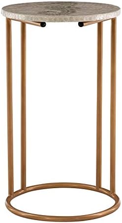 Linon Ansel Capiz Mosaic Seahorse Metal Accent C Table in Gold