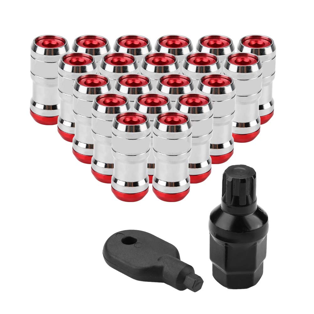 Qiilu M12x1.5 Lug Nuts, 20 PCS Wheel Lug Nuts Car Racing Lug Wheel Nuts Screw with Drive Nut Wrench and Allen Hex Wrench Red