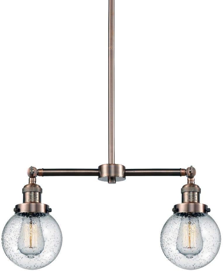 Innovations 209-AC-G204-6 2 Light Chandelier, Antique Copper