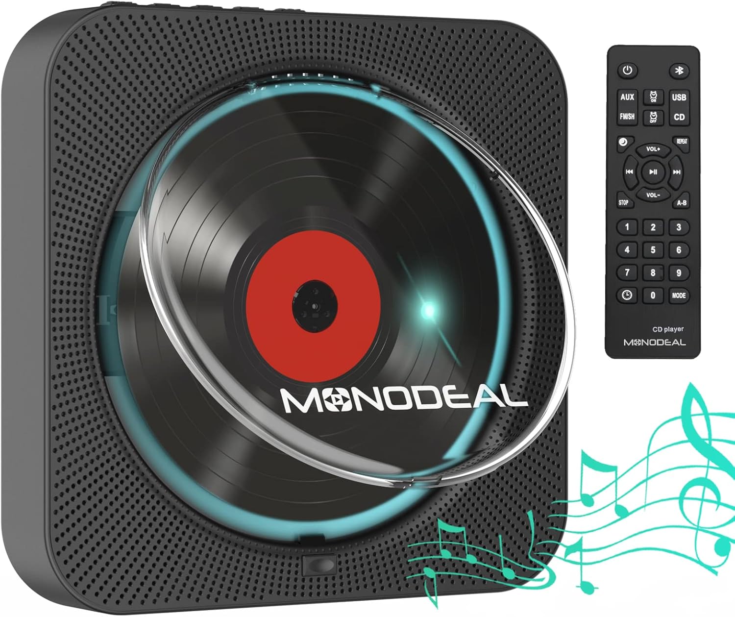 Portable CD Player with Bluetooth,MONODEAL Wall Mounted Bluetooth CD Player with Built-in Dual Speakers,CD Player for Car with AUX Input Output,Support Display cd Play Mode at Night Pack of 2