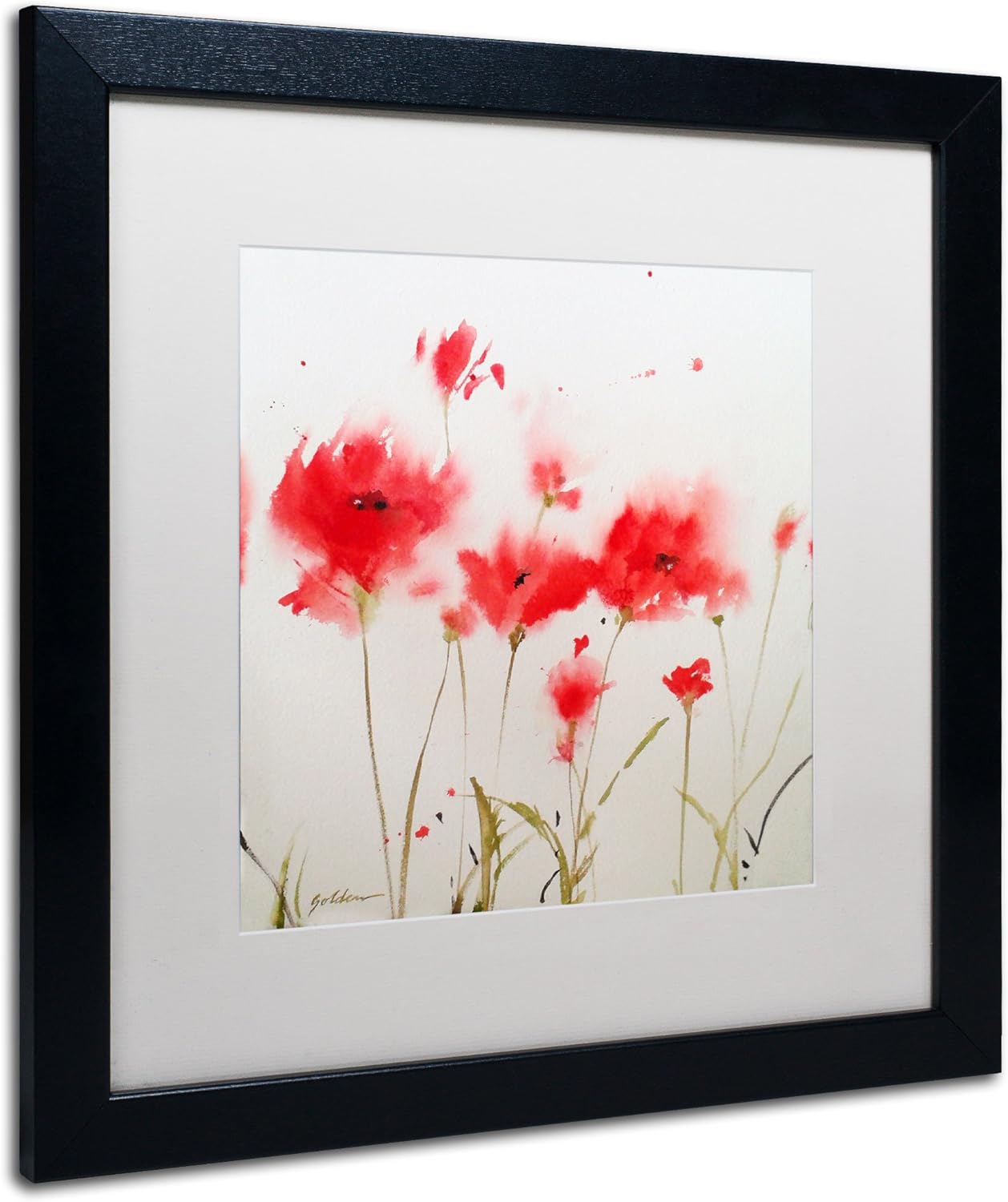 A Poppy Moment Artwork Sheila Golden in White Matte and Black Frame, 16 by 16-Inch Pack of 2