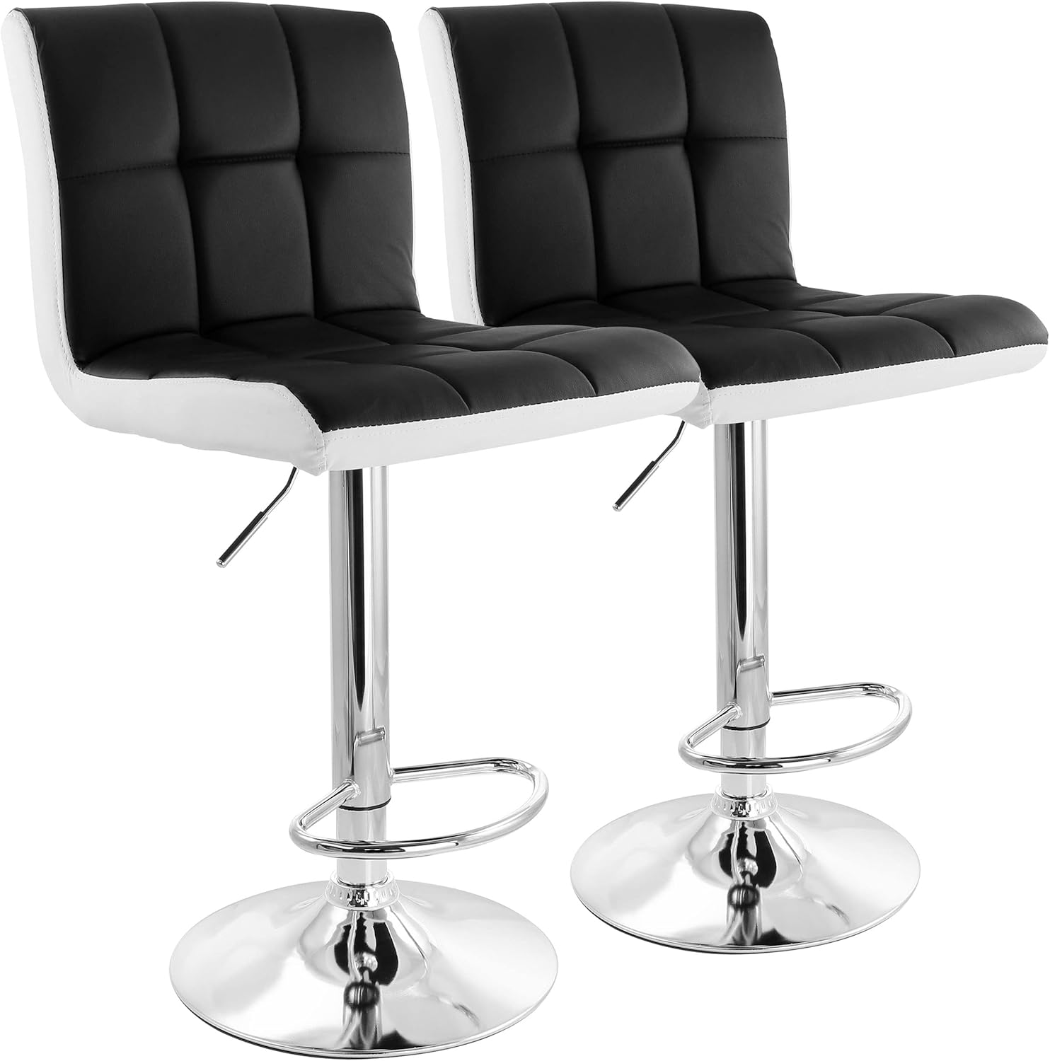 Elama 2 Piece Faux Leather Tufted Bar Stool in Black and White with Chrome Base,ELM-742
