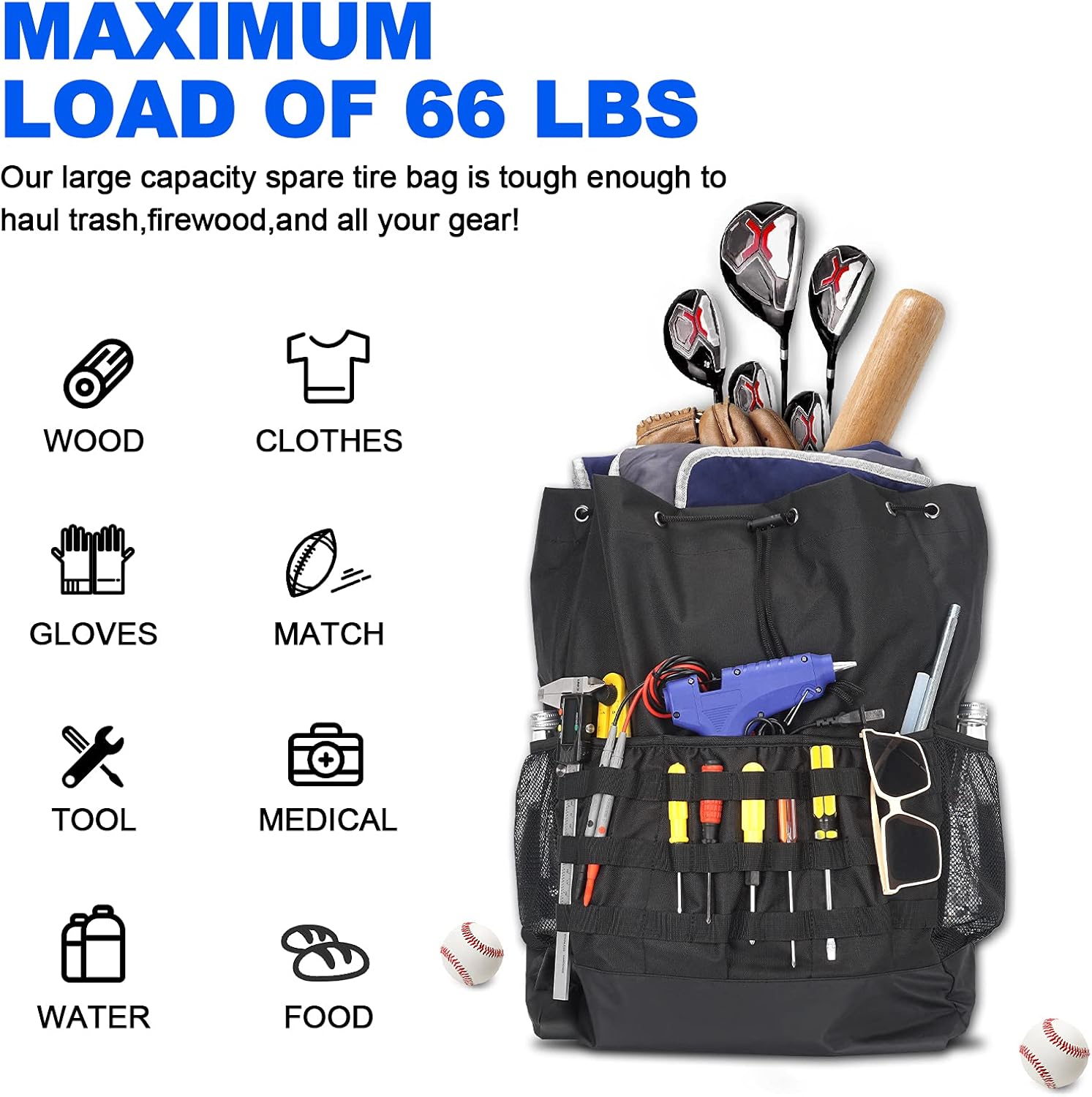 SUPAREE Spare Tire Storage Trash Bag Overland Gear Organizer, Waterproof Large Capacity Cargo Garbage Tool Trunk Rear Wheel Bags for Outdoor Camping SUV RV Jeep Wrangler Off-Road Recovery Backpack