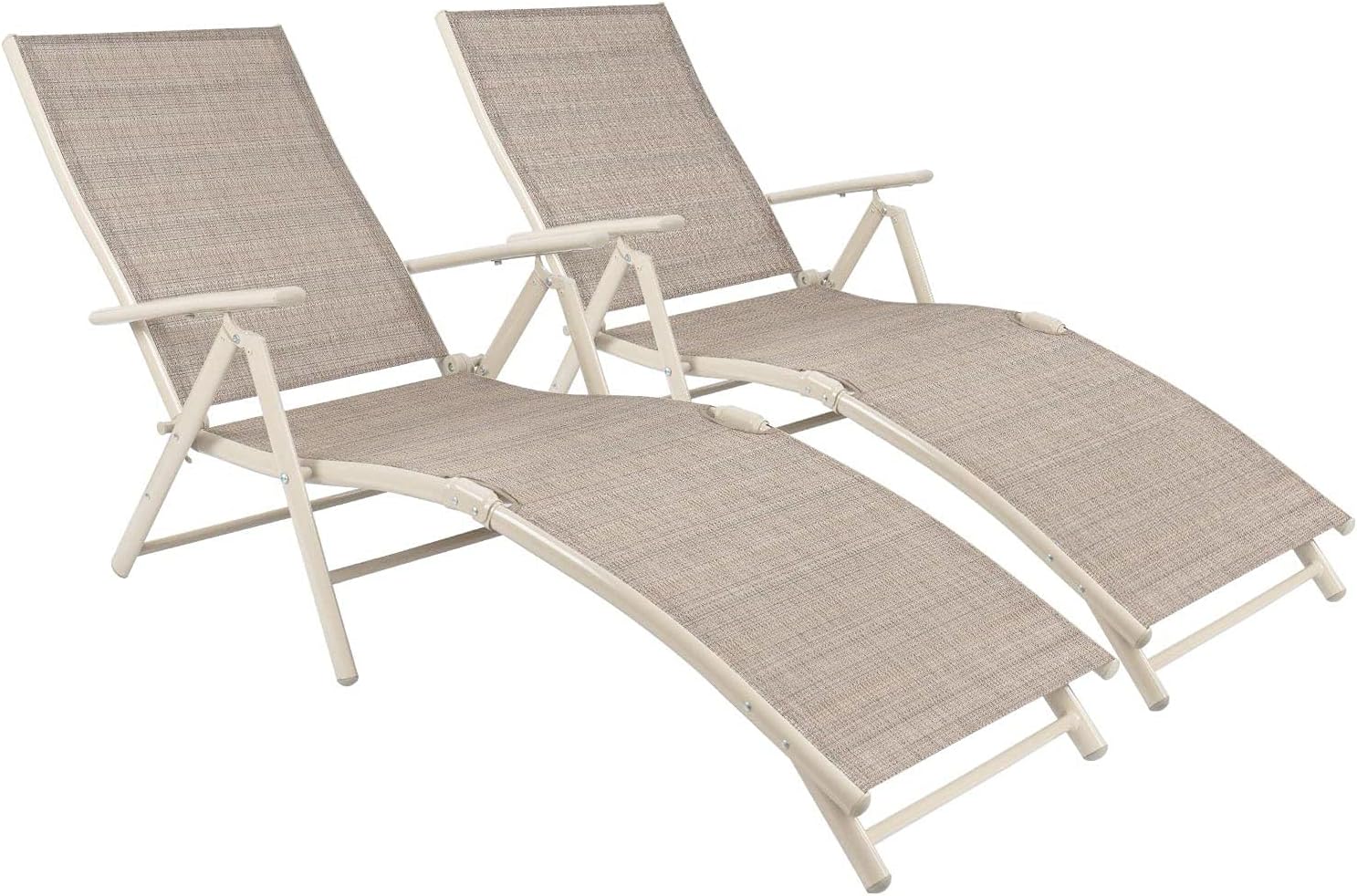 Flamaker Patio Lounge Chairs Adjustable Chaise Lounge Chairs Folding Outdoor Recliners Set of 2 for Beach, Pool and Yard (Grey)