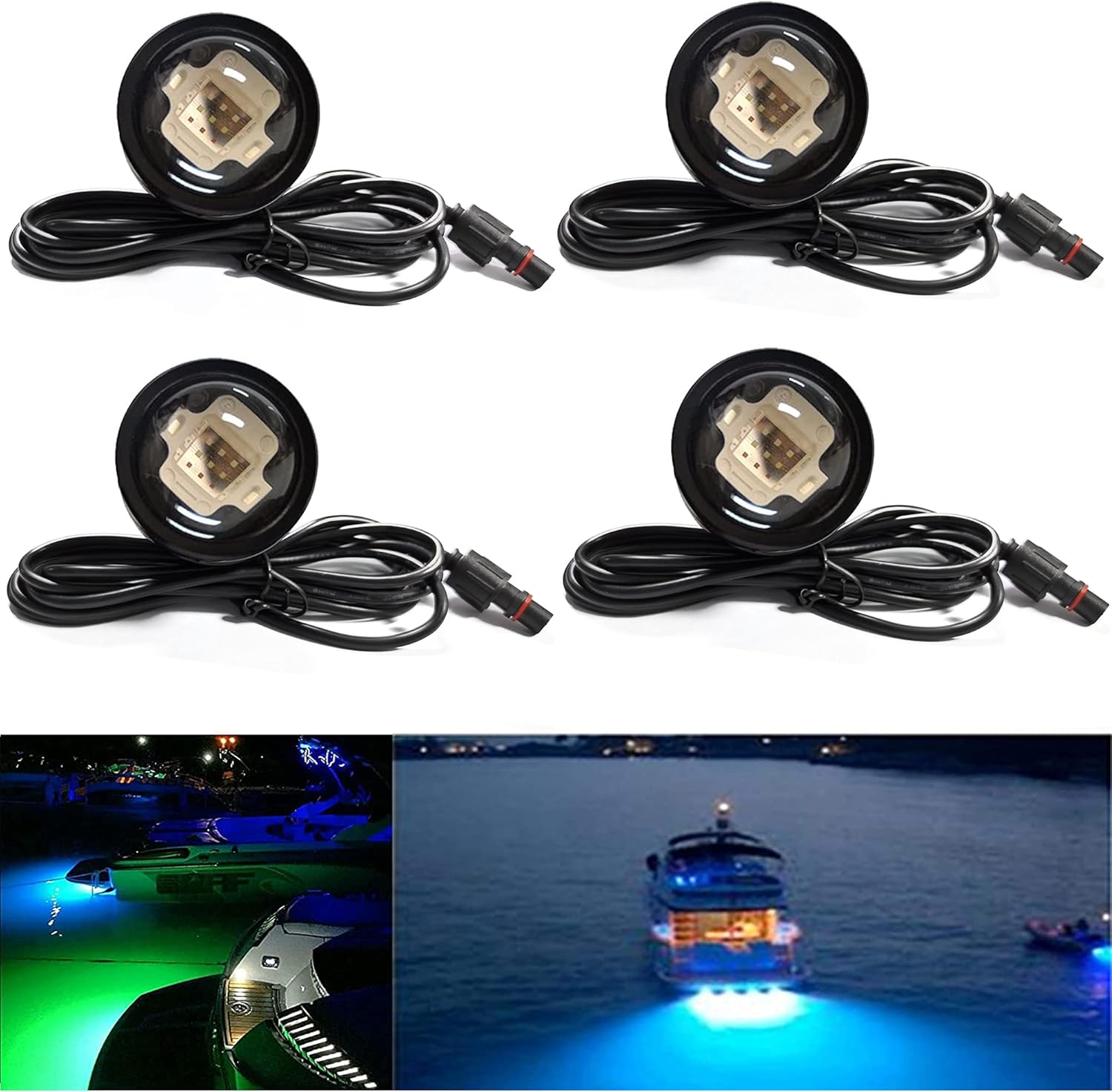 NBWDY 4Pcs RGB LED Boat Underwater Light LED Marine Boat Light Drain Plug Light Decoration Navigation Courtesy Light with Music Apps IR Remote Control for Boat Pontoon Kayak Yacht Steamship Pack of 2