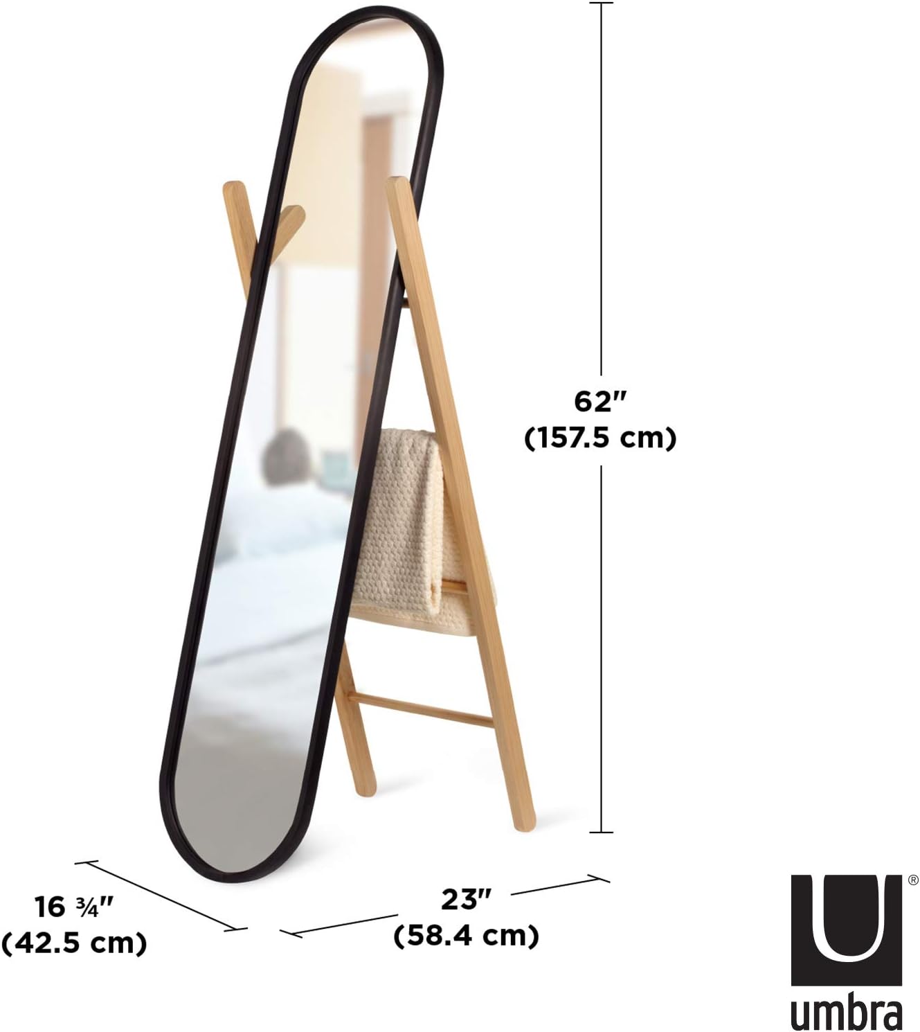 Umbra Hub Mirror with Rubber Frame, Modern Decor for Entryways, Washrooms, Living Rooms, Black, 61.75x16.75 (156.85 x 42.55cm)