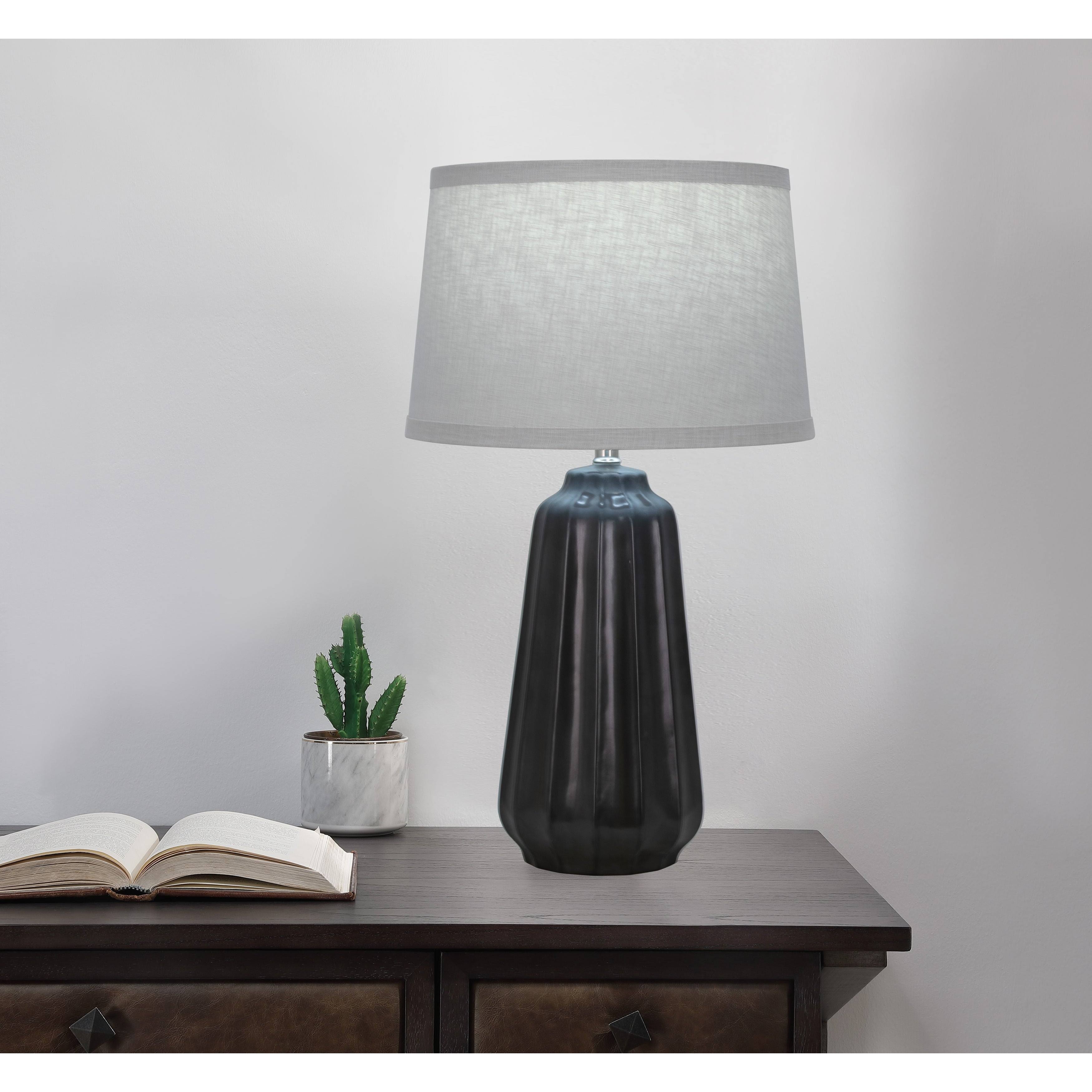 Textured Ceramic Table Lamp - Black with Textured Gray Shade