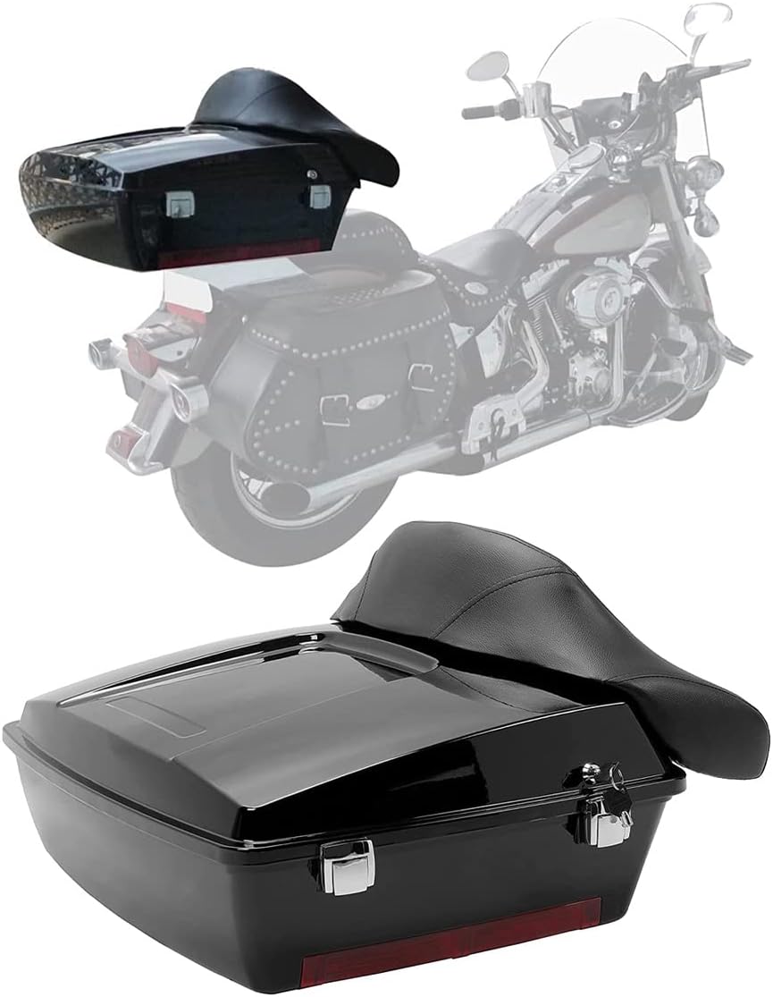 ECOTRIC Pack Trunk with Backrest Compatible with 1997-up Harley Davidson Touring Electra Glide Road King (Only Directly fit 1997-2008 Harley Touring models)