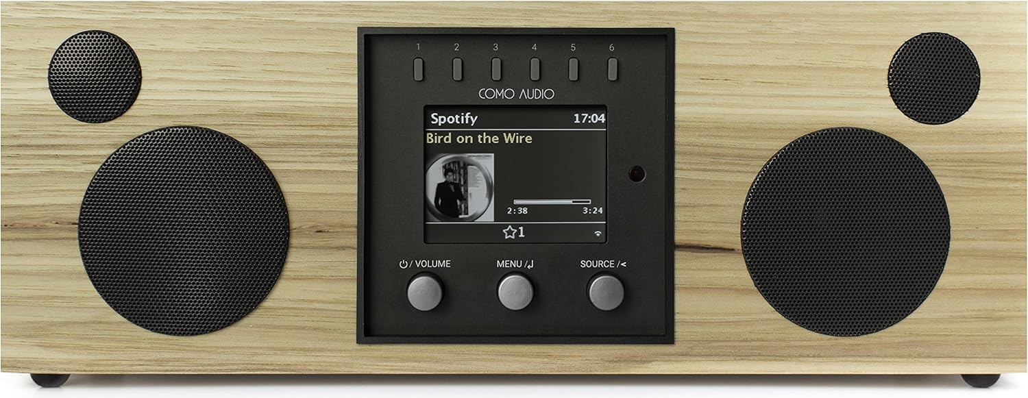 Como Audio Duetto Wireless Speaker - Hand-Crafted Veneer Cabinets - One Touch Streaming, Internet Radio, Bluetooth, Wi-Fi - Piano Black