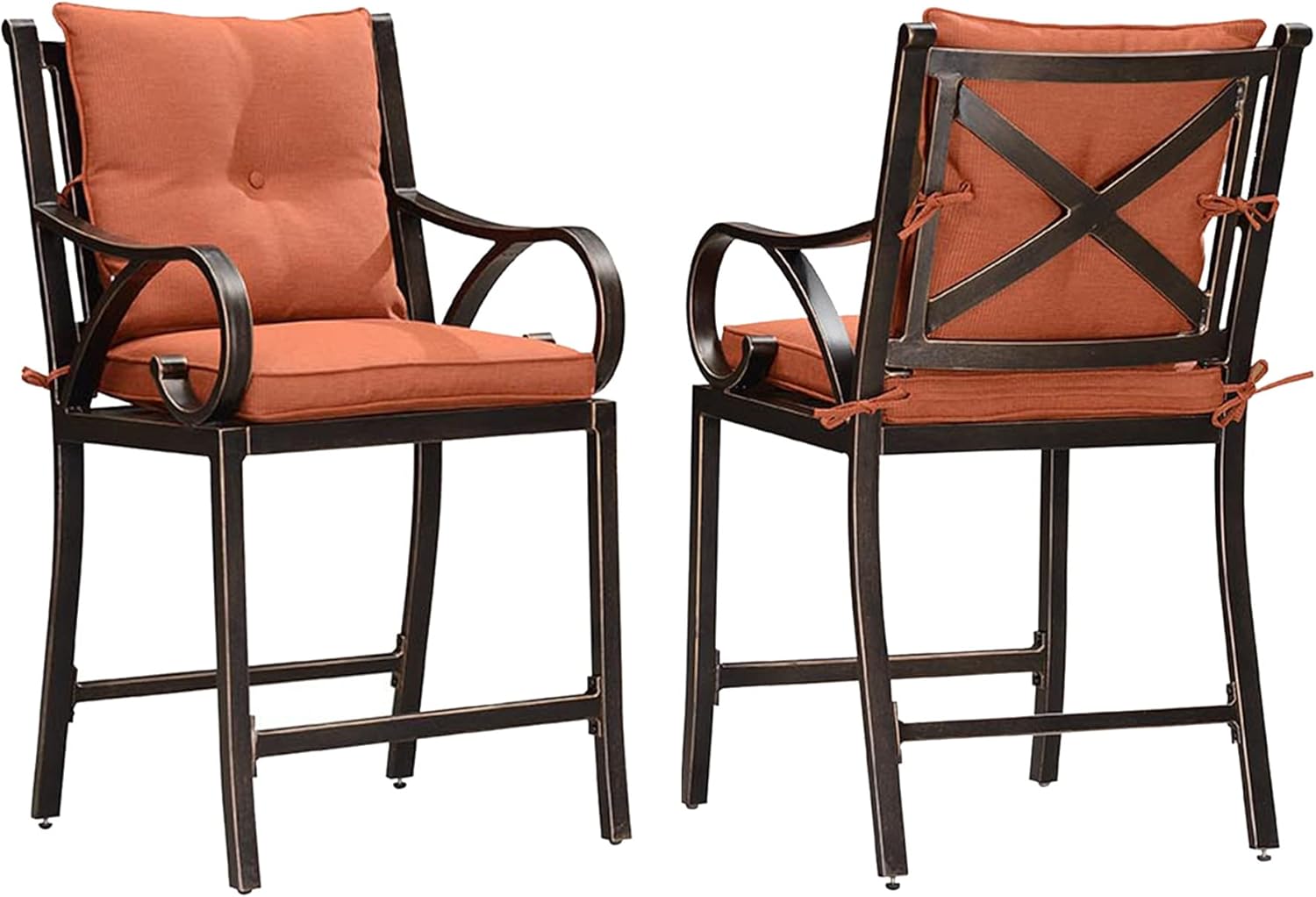 PURPLE LEAF Outdoor Bar Stools Set of 2 Outside Modern Cast Aluminum Barstools Sets with Back and Arm Navy Blue Cushion Patio Counter Height Metal Bar Stool Chairs