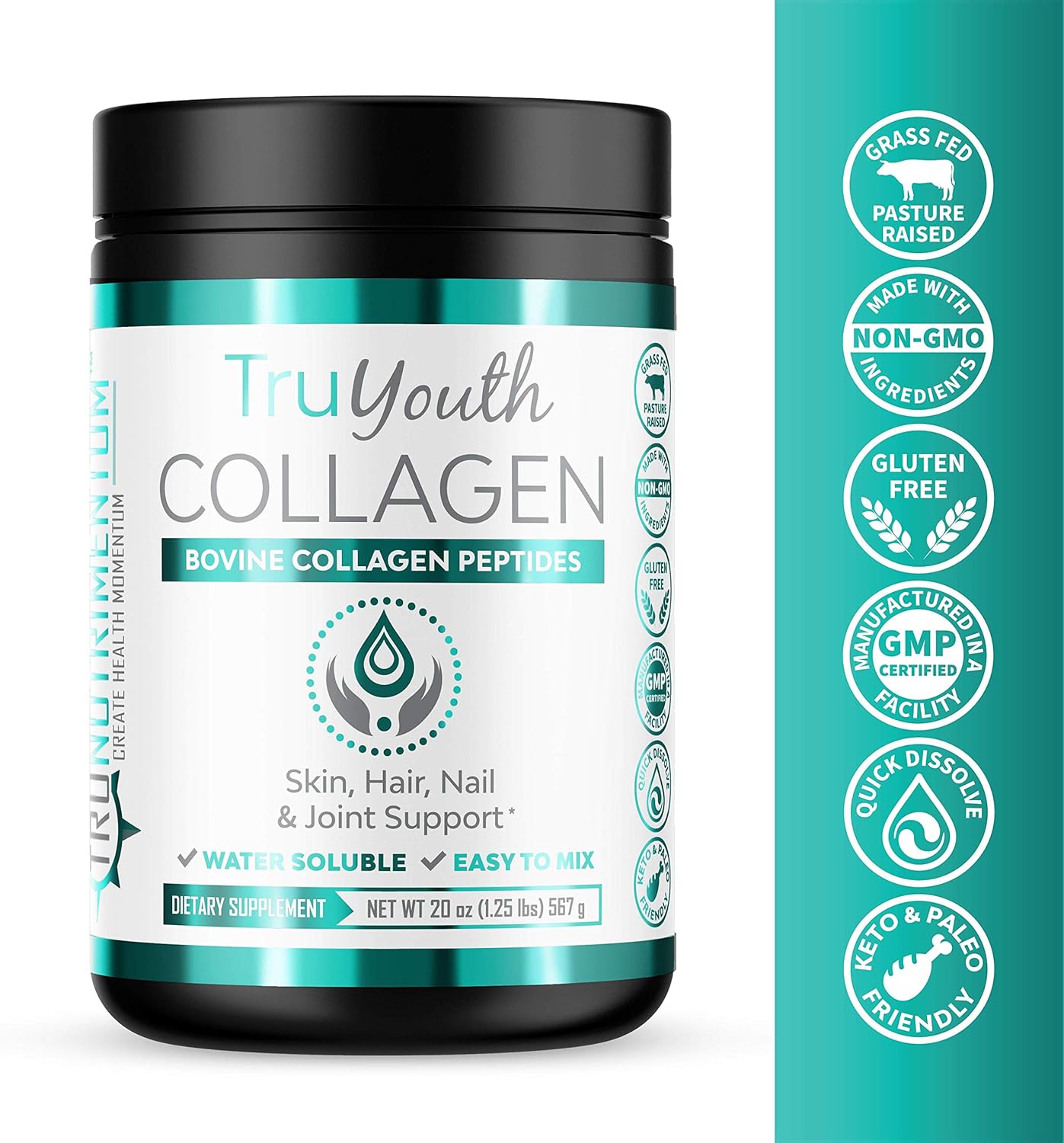TruYouth Gluten Free Collagen Powder | Collagen Peptides Powder by TruNutrimentum | Helps Support Hair, Skin, & Joint Health | Amino Acids &11 Grams of Collagen | 50 Servings Per Container Pack of 2