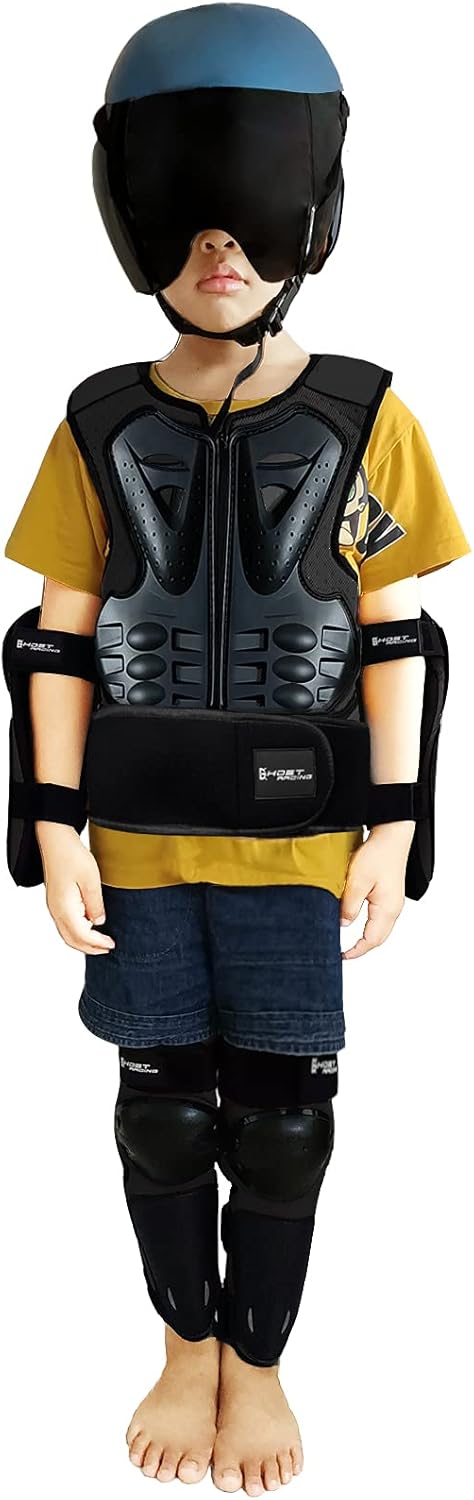 Kids Dirt bike Gear Motorcycle Riding Protective Armor Suit Chest Spine Back Protector Elbow Knee Pads for Motocross Cycling Skiing Skateboarding Roller Skating (Black)