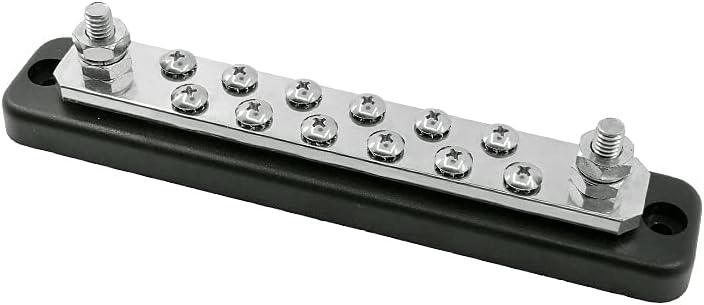 12 Terminal Heavy Duty Copper Grounding Bus Bar - 2 Studs 250A Ground Distribution Block BusBar Pack of 2