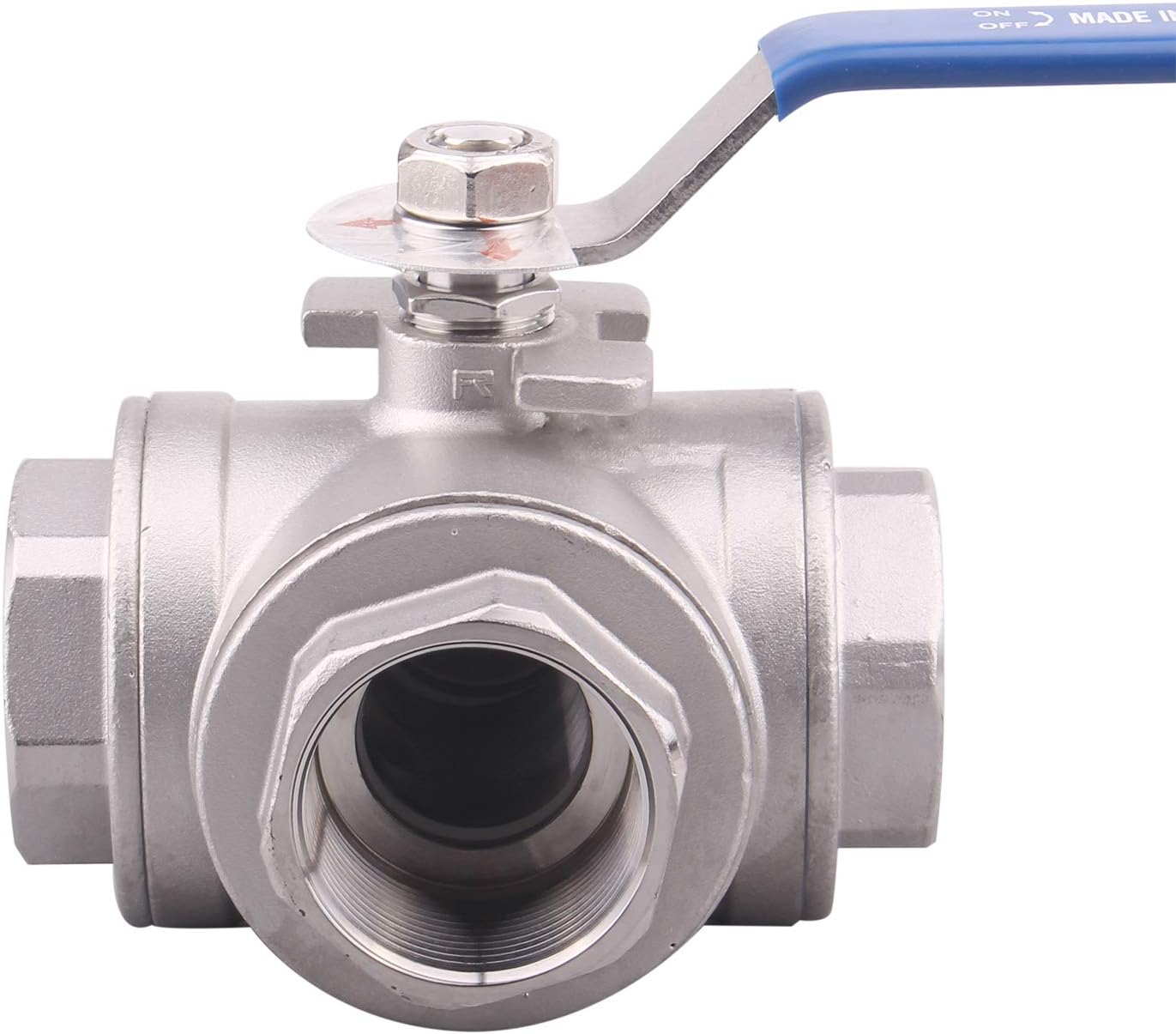 DERNORD 3-Way Ball Valve, T Mounting Pad, Stainless Steel 304 Female Type for Water, Oil, and Gas with Vinyl Locking Handle (1.5 Inch NPT) Pack of 2