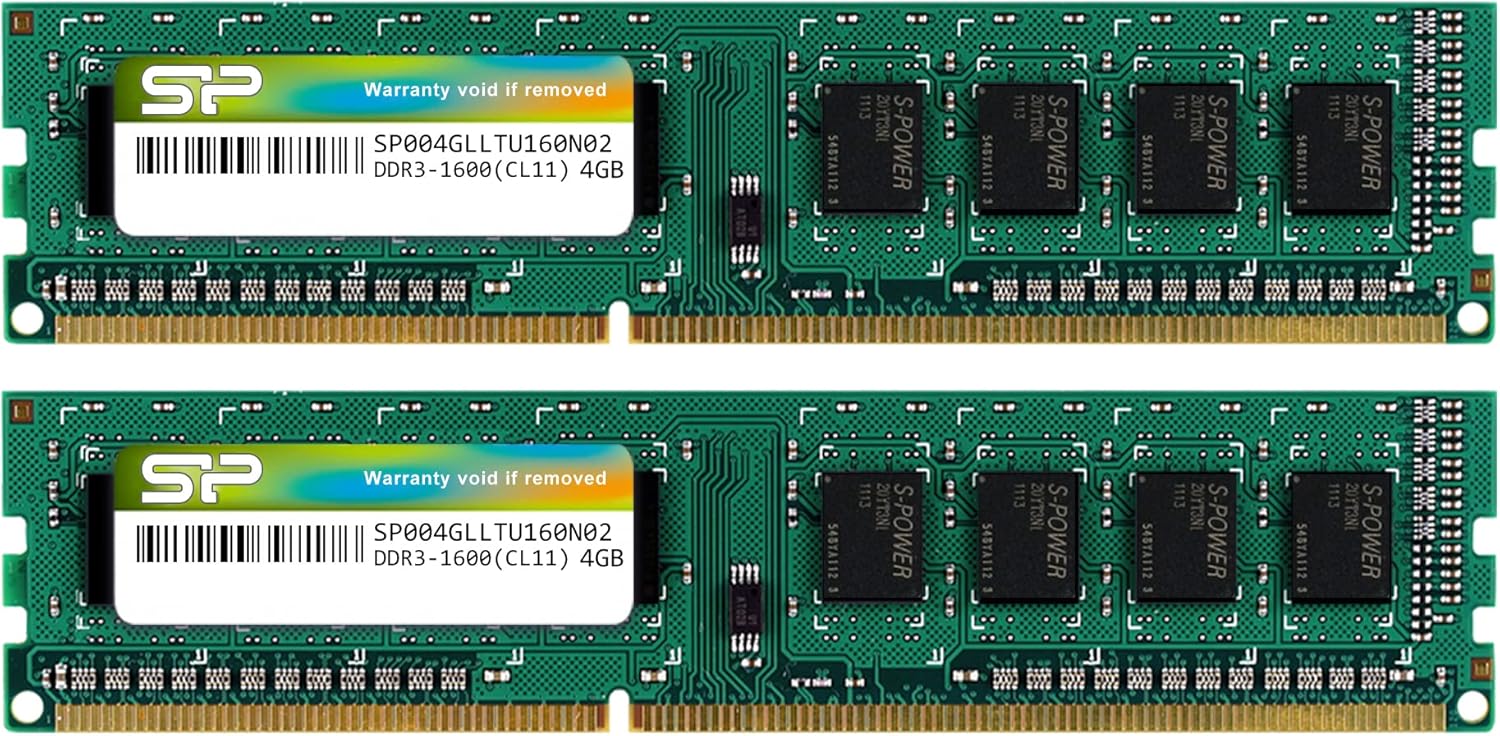 Silicon Power DDR3 16GB (2 x 8GB) 1600MHz (PC3 12800) 240-pin CL11 1.35V / 1.5V Unbuffered UDIMM PC Computer Desktop Memory Module Ram Upgrade Pack of 2