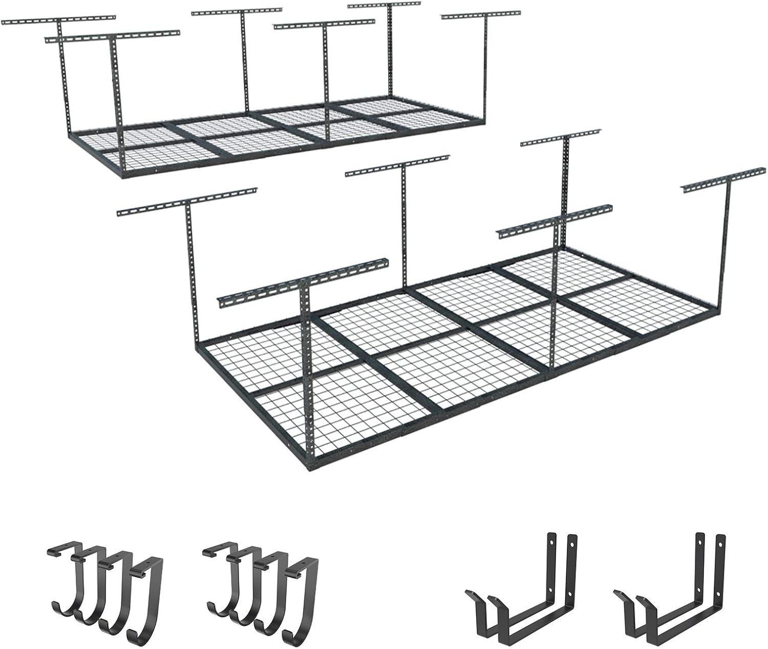 FLEXIMOUNTS 4x8 Overhead Garage Storage Rack w/Hooks Adjustable Ceiling Storage Rack, 96