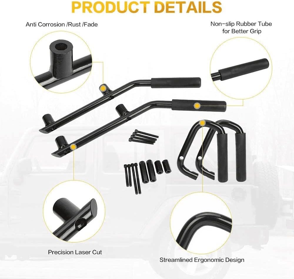 AUXMART Grab Handles Kit Front & Rear Grab Bars for Jeep Wrangler JK 2DR/4DR 2007-2017 Solid Steel (Black)