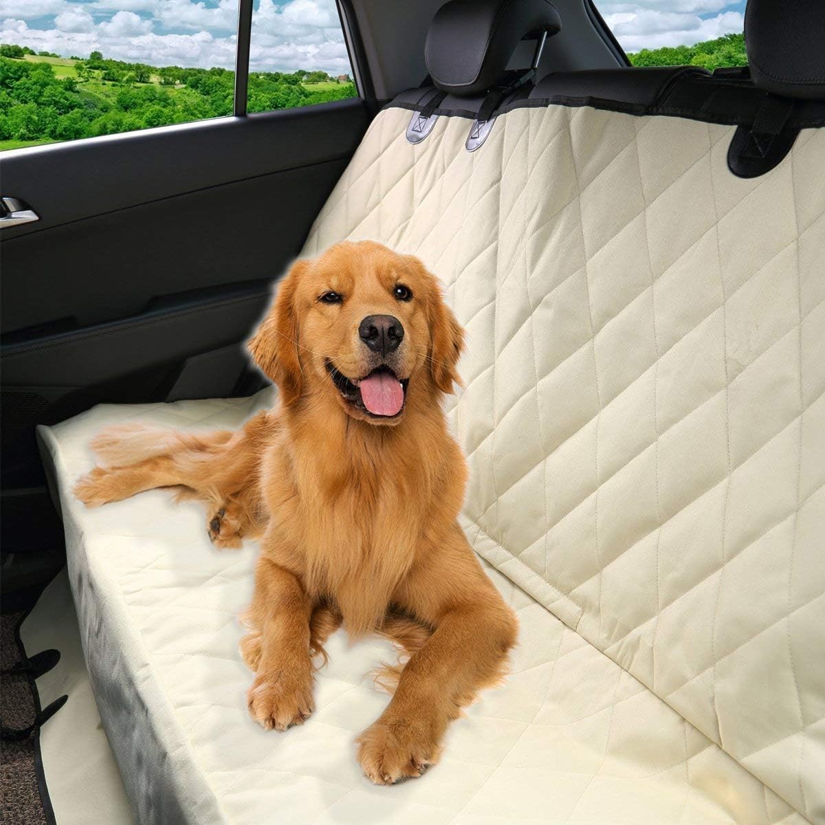Pet Magasin Durable Beige Pet Car Seat Cover Waterproof & Scratch Proof & Nonslip Backing & Hammock Style & Heavy Duty Back Seat Protector for Cars Trucks and SUVs Pack of 2