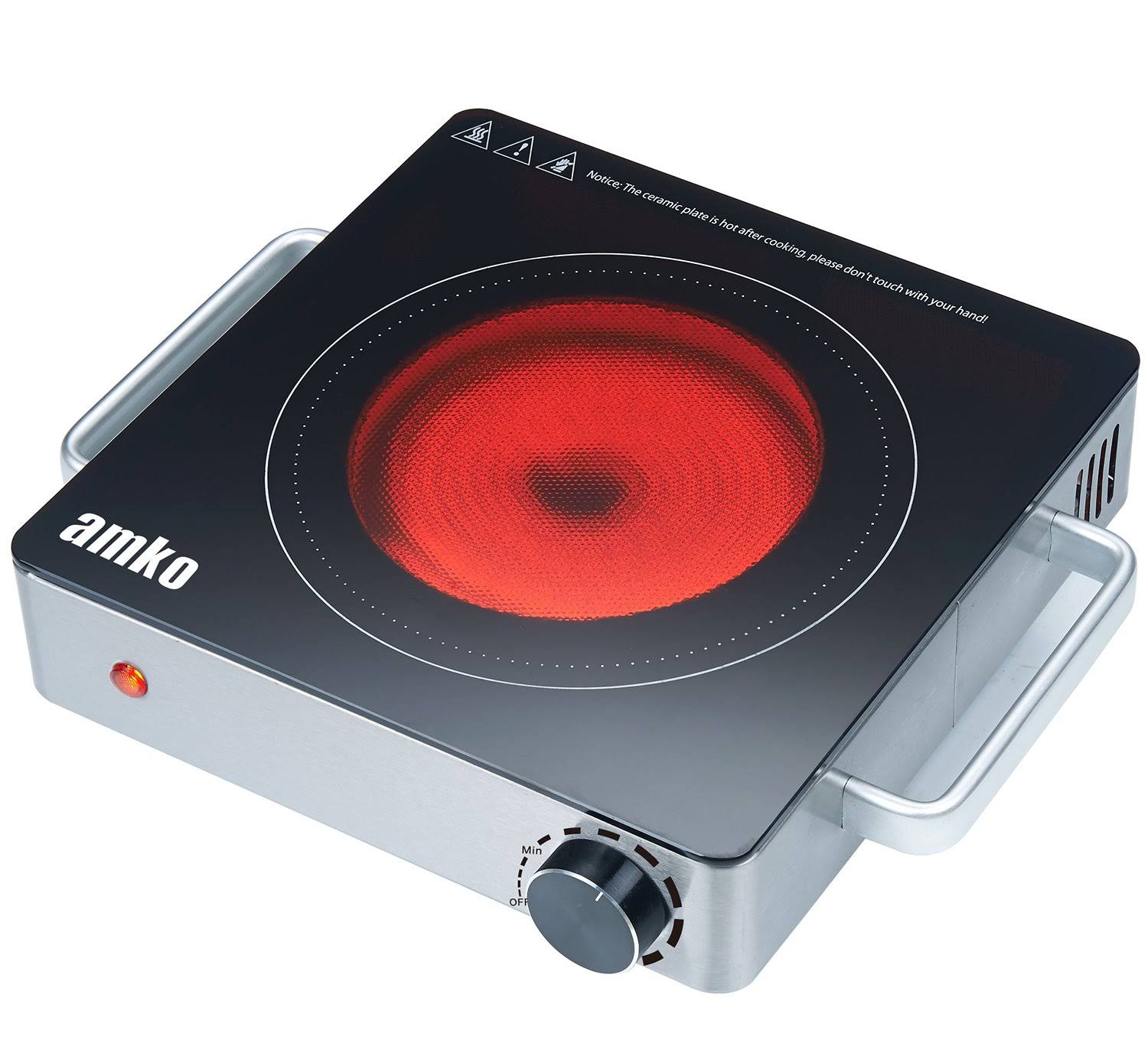 AMKO Trading AMKO AK-IR15 Stainless Steel Single-Burner Portable Ceramic Infrared Cooktop, Black and Silver