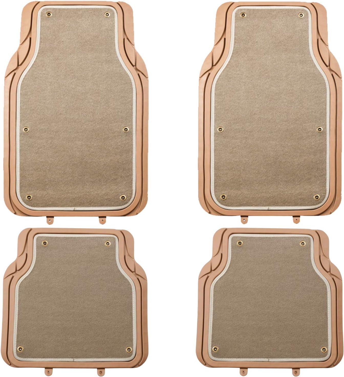 August Auto All Weather Universal Fit Rubber with Detachable Carpet Car Floor Mats Fit for Sedans, SUVs, Trucks, Vans Set of 4 (Solid Beige)