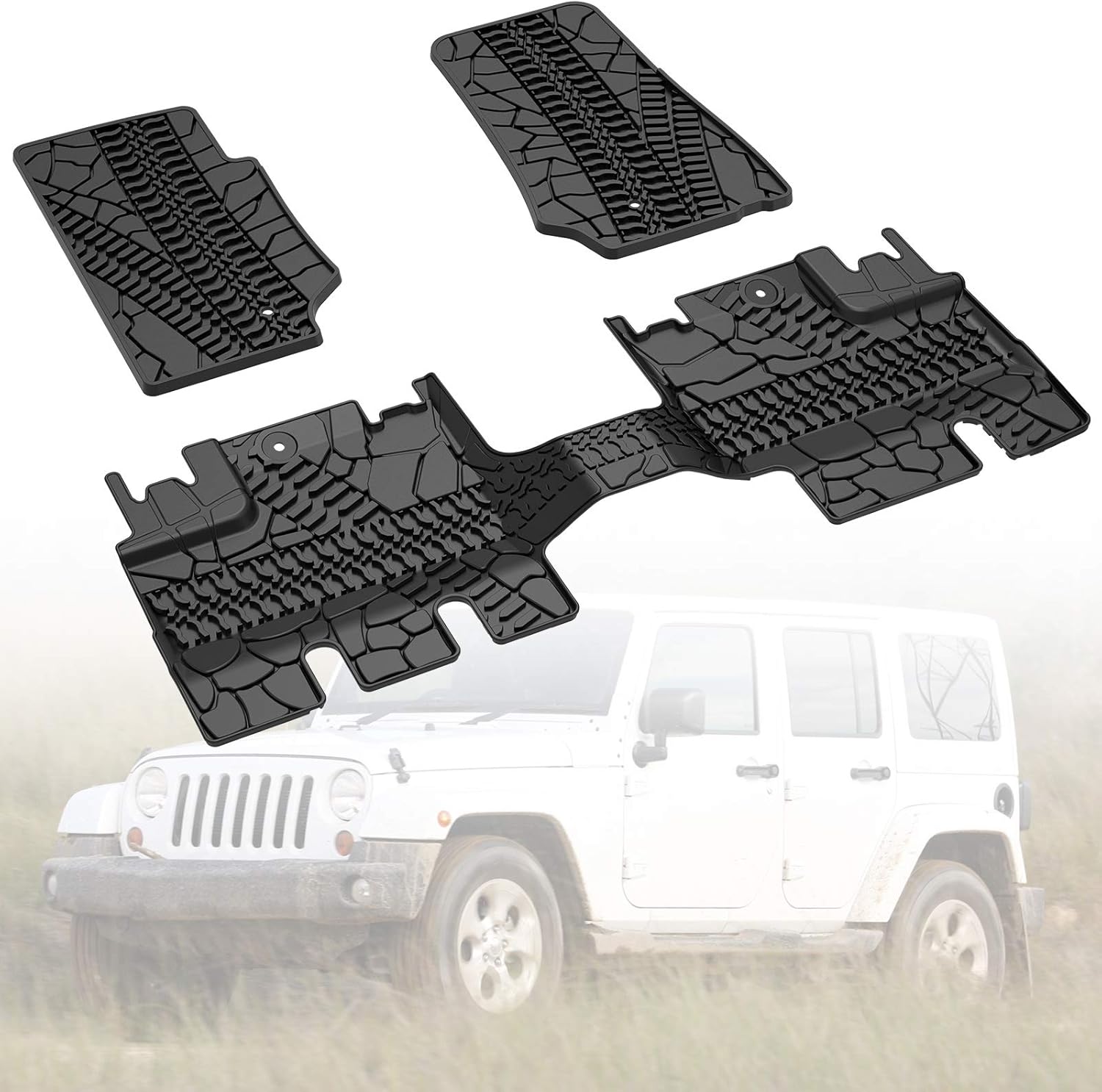Floor Mat Liner Compatible with 2007 2008 2009 2010 2011 2012 2013 Wrangler JK 4 Door, Medesasi OEM Front & 2nd Seat Floor Mats Liners, with 1st Row Bucket Seat, Black, All-Weather Guard