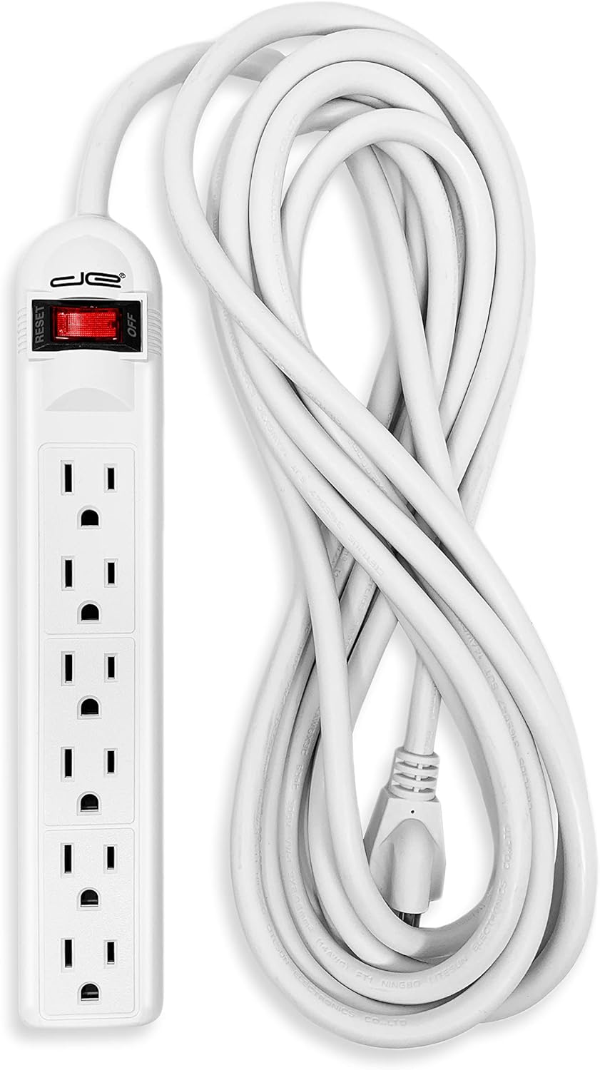 Digital Energy 6-Outlet Surge Protector Power Strip with 50-Ft Long Extension Cord, Black Pack of 2