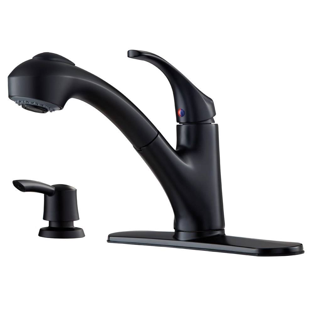 Pfister FWKP701B Shelton 1-Handle Pull-Out Kitchen Faucet with Soap Dispenser Matte Black