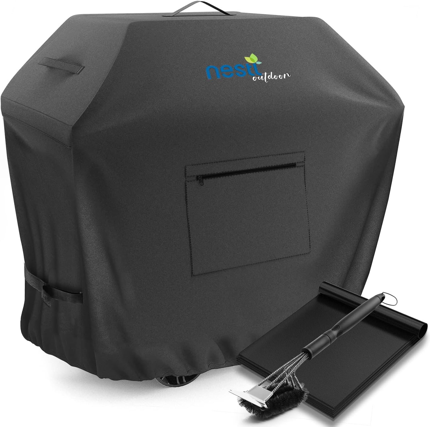 Nestl BBQ Grill Cover, Heavy Duty Grill Covers - Waterproof Gas Grill Covers, Durable UV & Fade Resistant Barbecue Grill Cover with Front Zipper Pocket - 58 Inch, Black Pack of 2