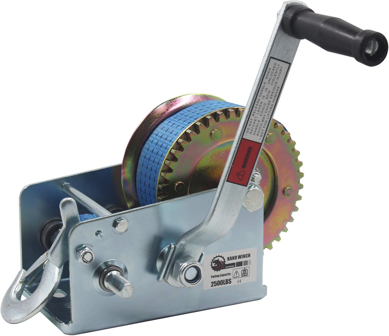 OPENROAD 2500lbs Hand Winch Boat Winch, Hand Crank Winch with 10m (32ft) Blue Strap Manual Winches, Two-Way Adjustable Boat Trailer Winch, Corrosion Resistant Towing Winches (2500lbs) Pack of 2