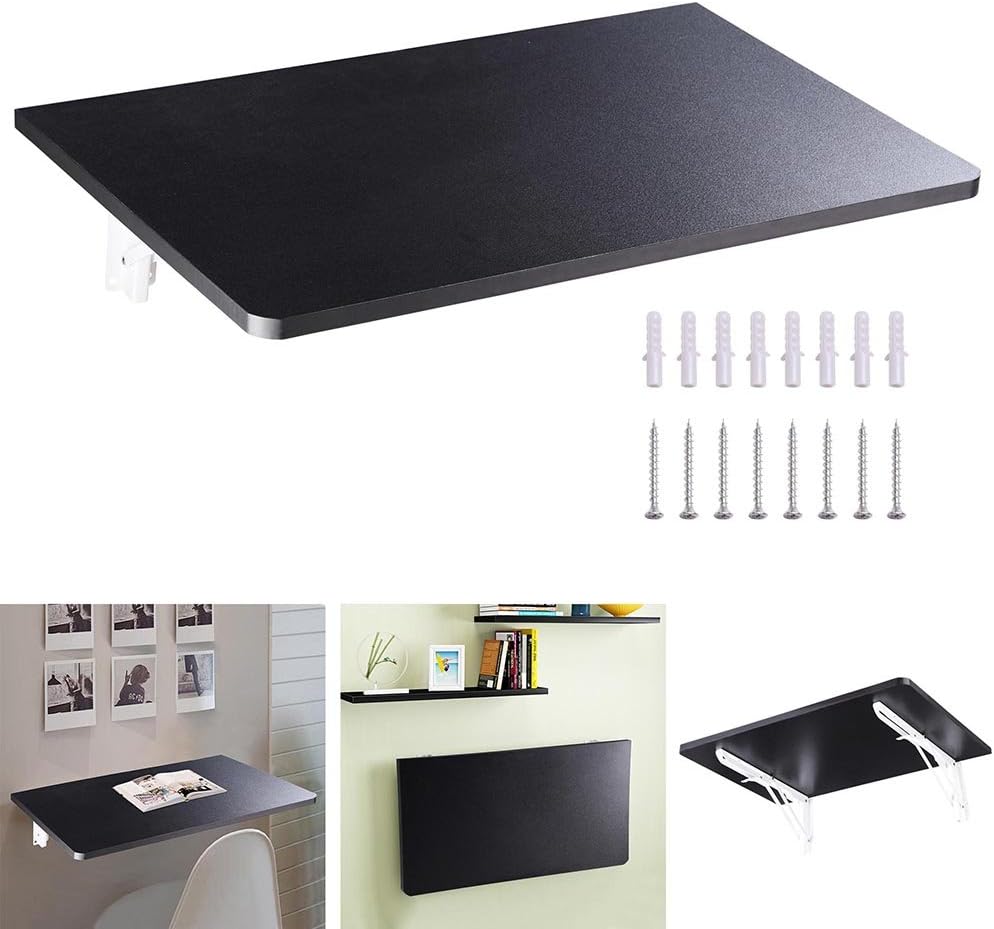 Yescom Wall Mounted Floating Folding Desk Wooden PC Dining Drop Leaf Table 24