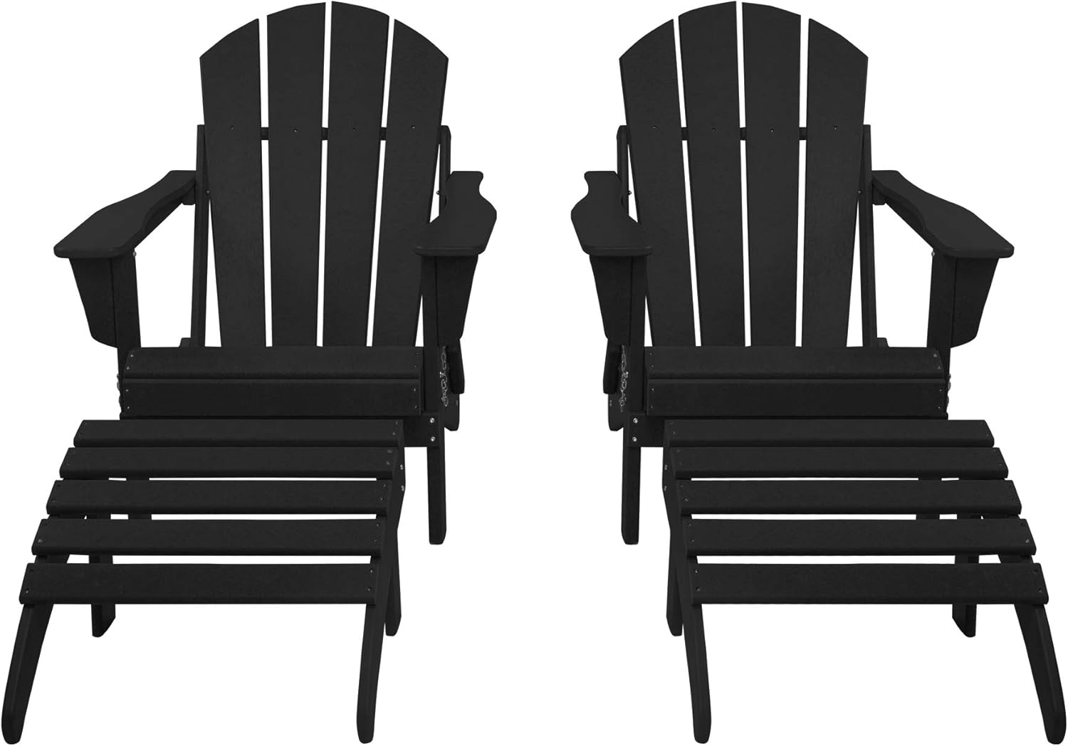 WO 4 Piece Set Classic Adirondack Chairs with Ottoman (2 Seater), Gray