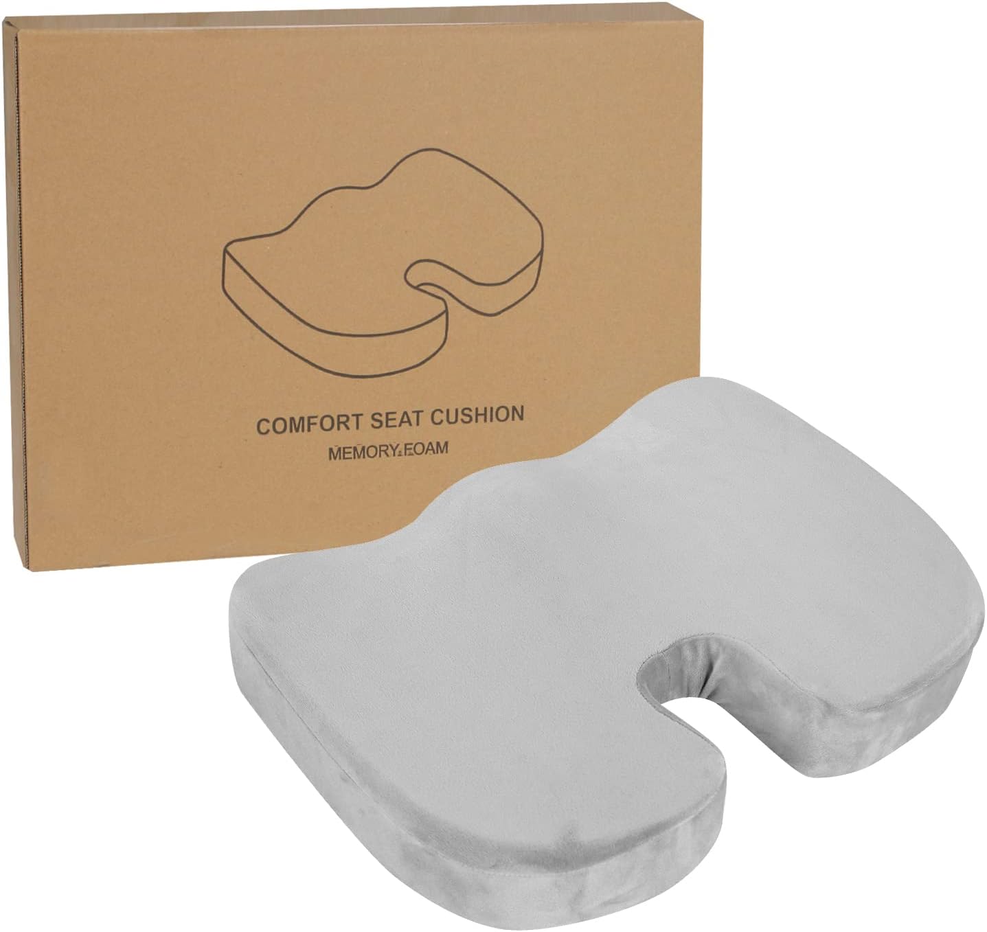 Seat Cushion for Office Chair - Comfort Office Chair Car Seat Cushion - Orthopedic Memory Foam Firm Coccyx Pad Cushion for Tailbone Pain - Back Pain & Sciatica Relief (Gray)