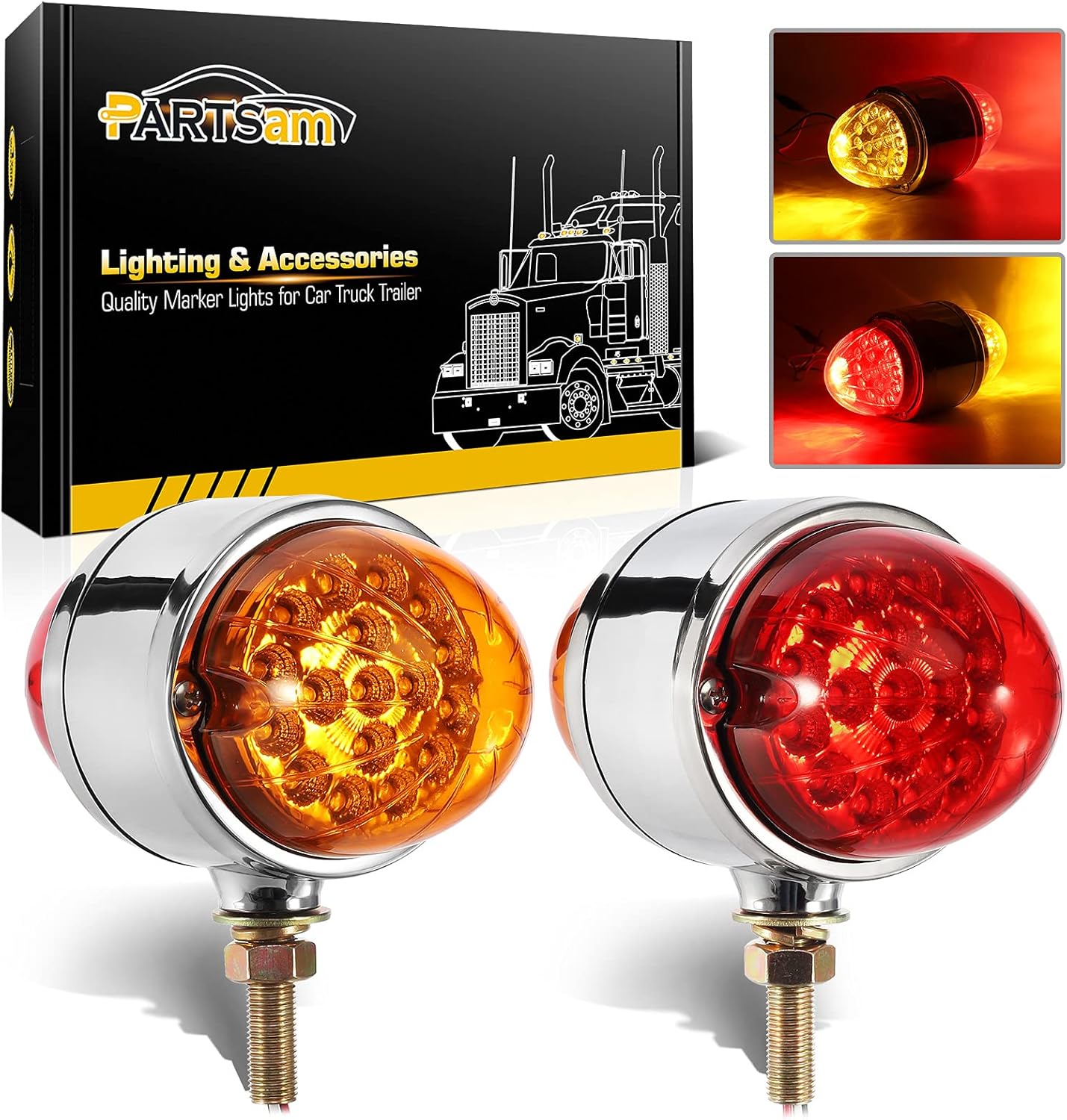 Partsam 2Pcs 17 LED Reflector Double Face Led Watermelon Lights, Amber/Red 3.5