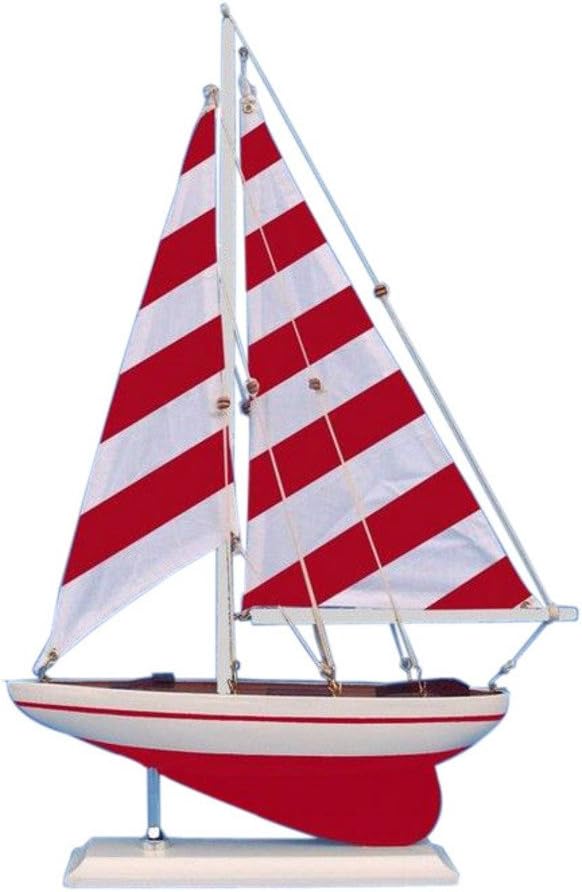 Hampton Nautical Wooden Red Striped Pacific Sailer Model Sailboat Decoration, 25