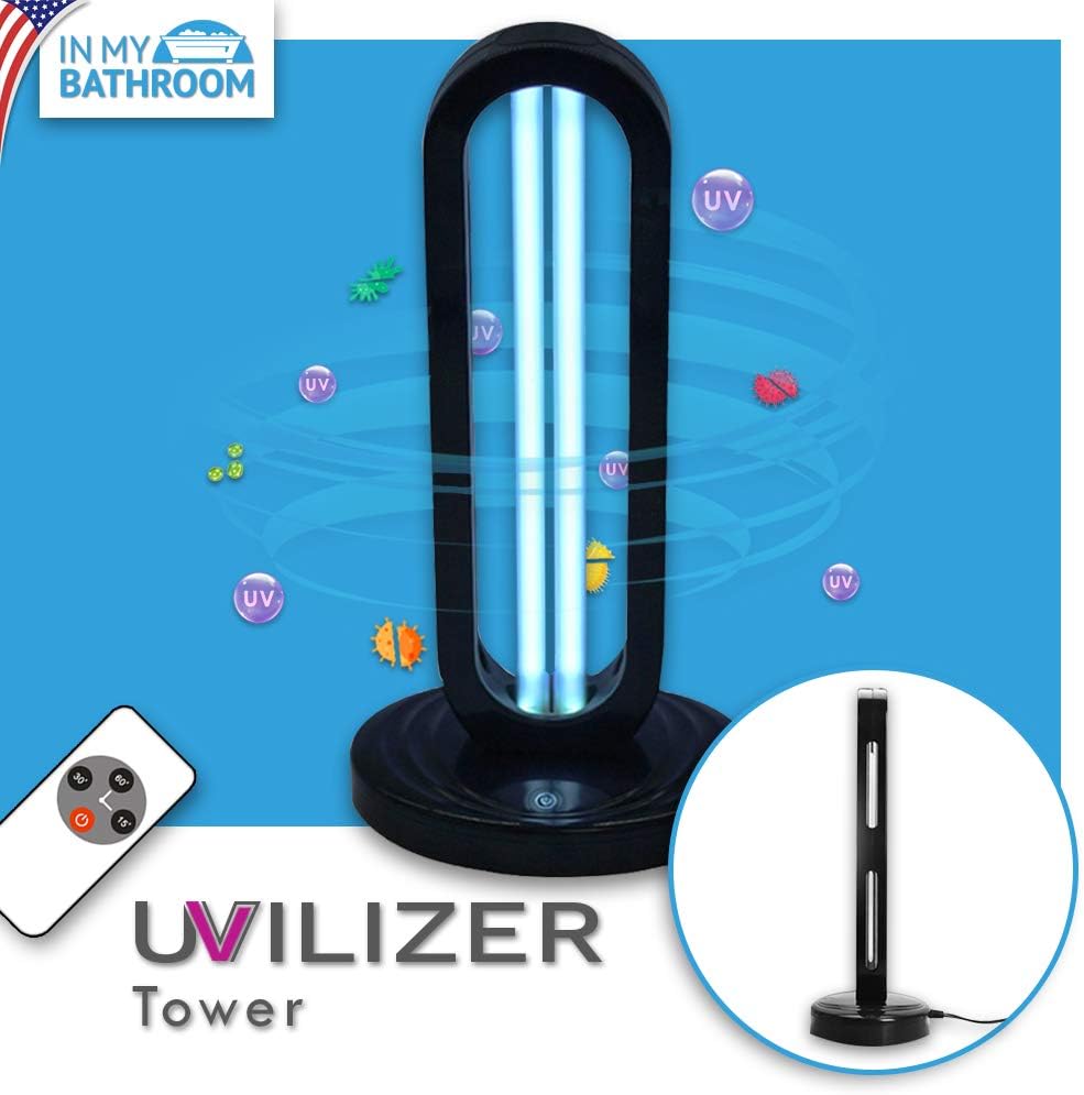 UVILIZER Tower - UV Light Sanitizer & Ultraviolet Sterilizer Lamp w/ Remote Control (Portable UV-C Cleaner for Home, Baby Room, Office | 38W UVC Disinfection Bulb | Kill Germs, Bacteria, Virus | USA)