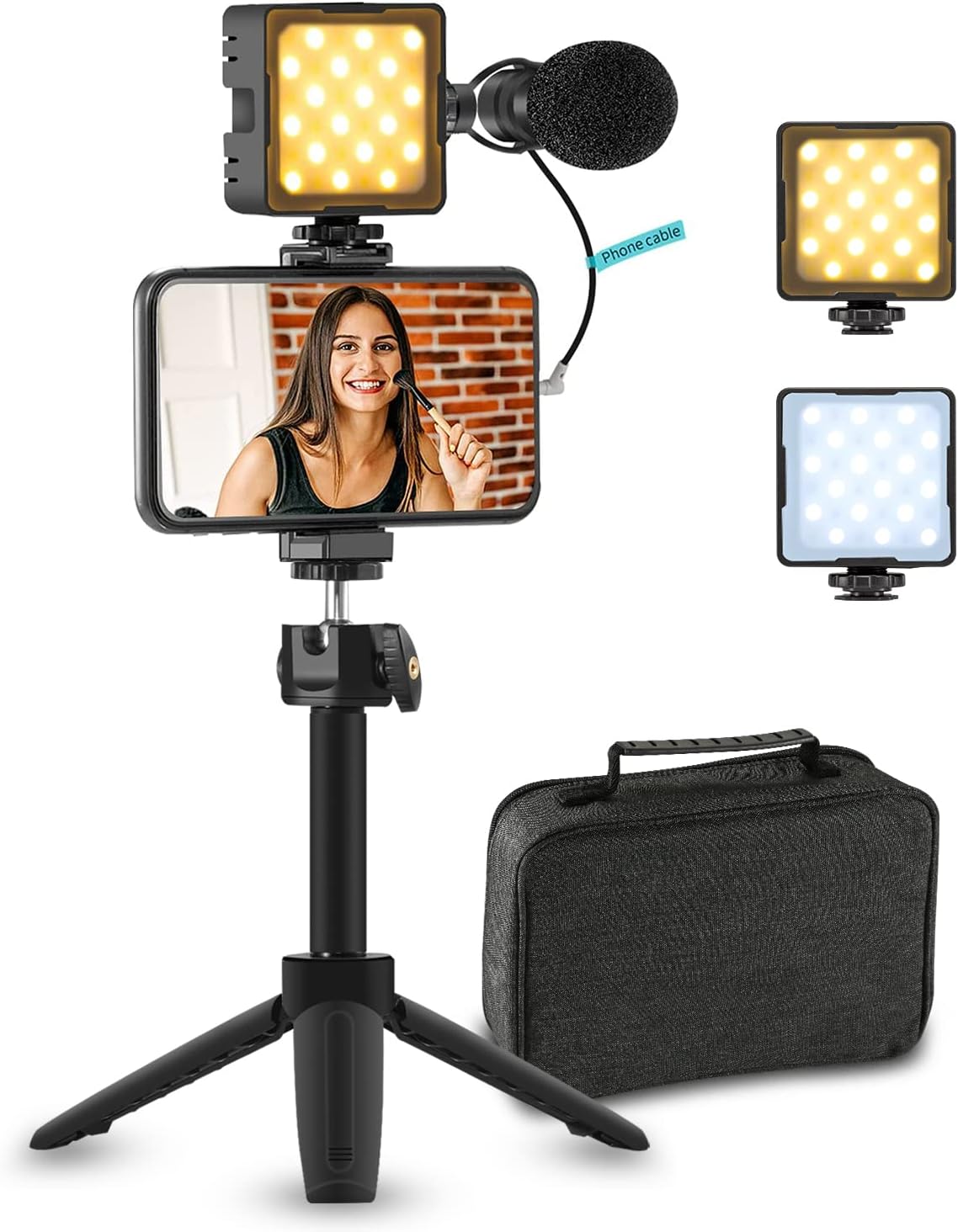 Sutefoto Smartphone Vlogging Kit, Phone Vlog Kit for Starter Kids Video Recording YouTube Tiktok Fitness Yoga with 2800-8500k Light & Diffuser + Microphone + Tripod + Phone Clip + Extension Pole Pack of 2