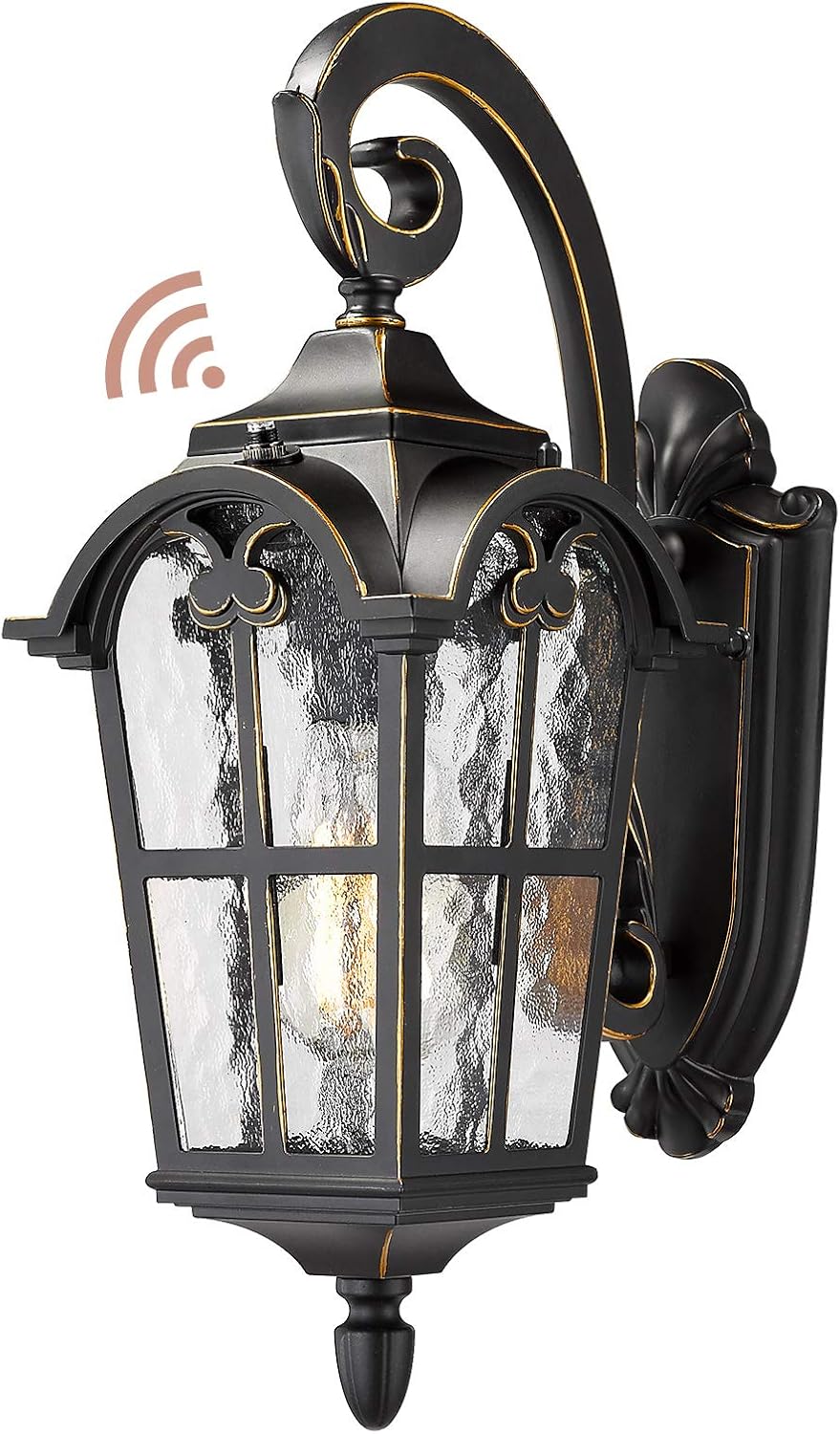 Emliviar Dusk to Dawn Sensor Outdoor Lighting - Farmhouse Outdoor Porch Lights for House 17.5 Inch, Black Finish with Water Glass Shade, WE215B-PC BG