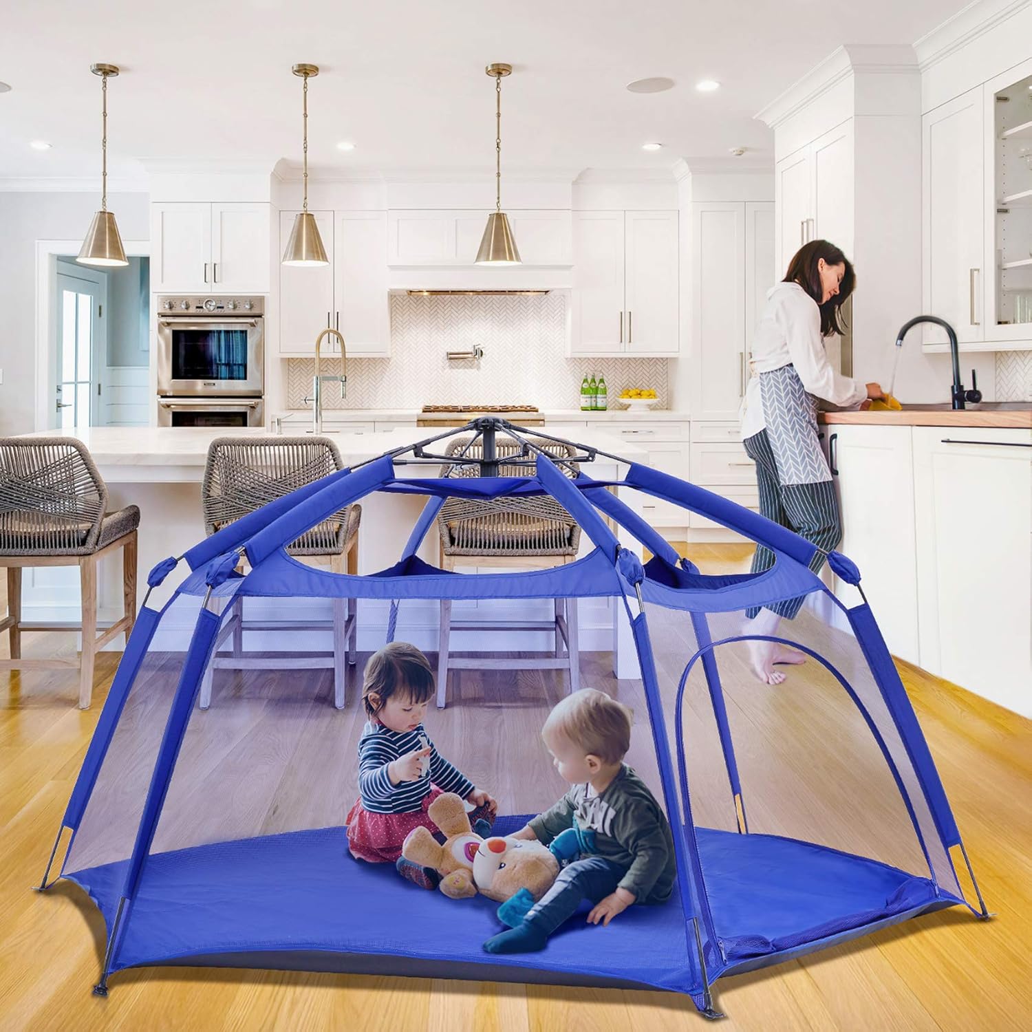 Alvantor Playpen Space Canopy Fence Pin 6 Panel Pop Up Foldable and Portable Lightweight Safe Indoor Outdoor Infants Babies Toddlers Kids 7&rsquo;x7&rsquo;x44&rdquo; Navy Patent