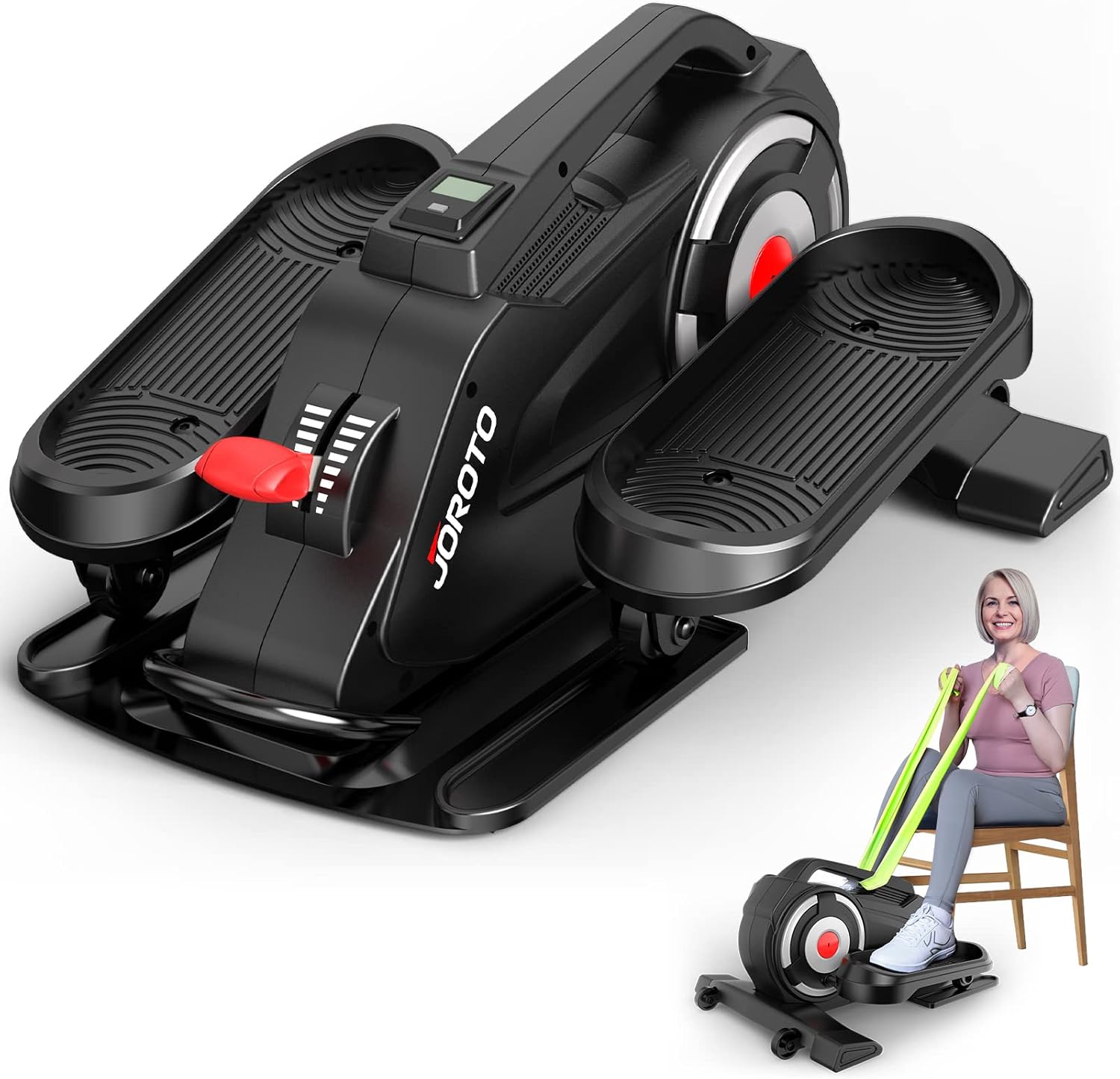JOROTO Under Desk Elliptical Super Quiet 8 Levels Magnetic Resistance Mini Elliptical with Unique 2 Rail Roller System Design Standing Sitting Compact Mini Exerciser for Home Office