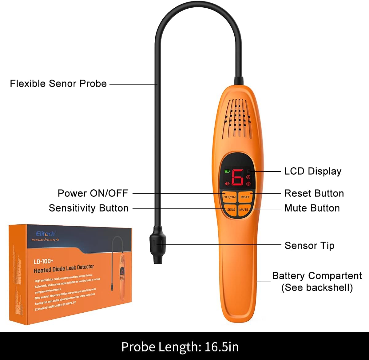 Elitech LD-100+ Heated Diode Refrigerant Leak Detector HVAC AC Sniffer Automotive