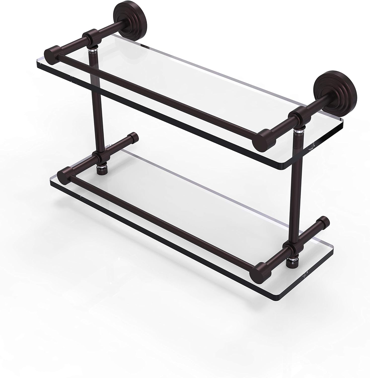 Allied Brass WP-2/16-GAL-ABR Wp 2 Gal Waverly Place Inch Double Gallery Rail Glass Shelf, 16 Inch, Antique Brass