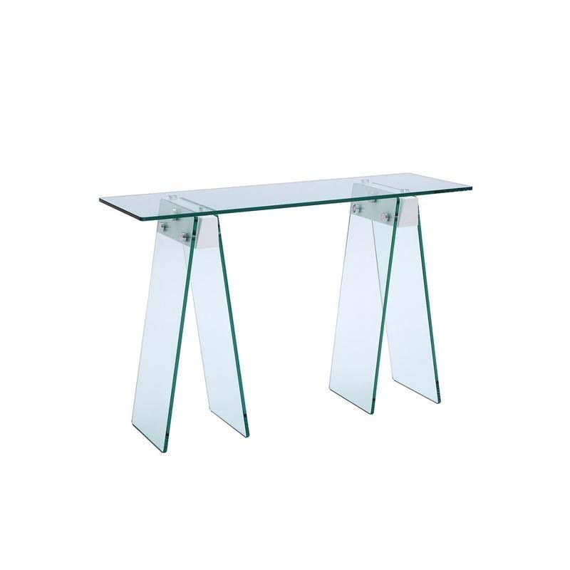 Jetta High Gloss White Lacquer W 1/2 Clear Glass Console Table