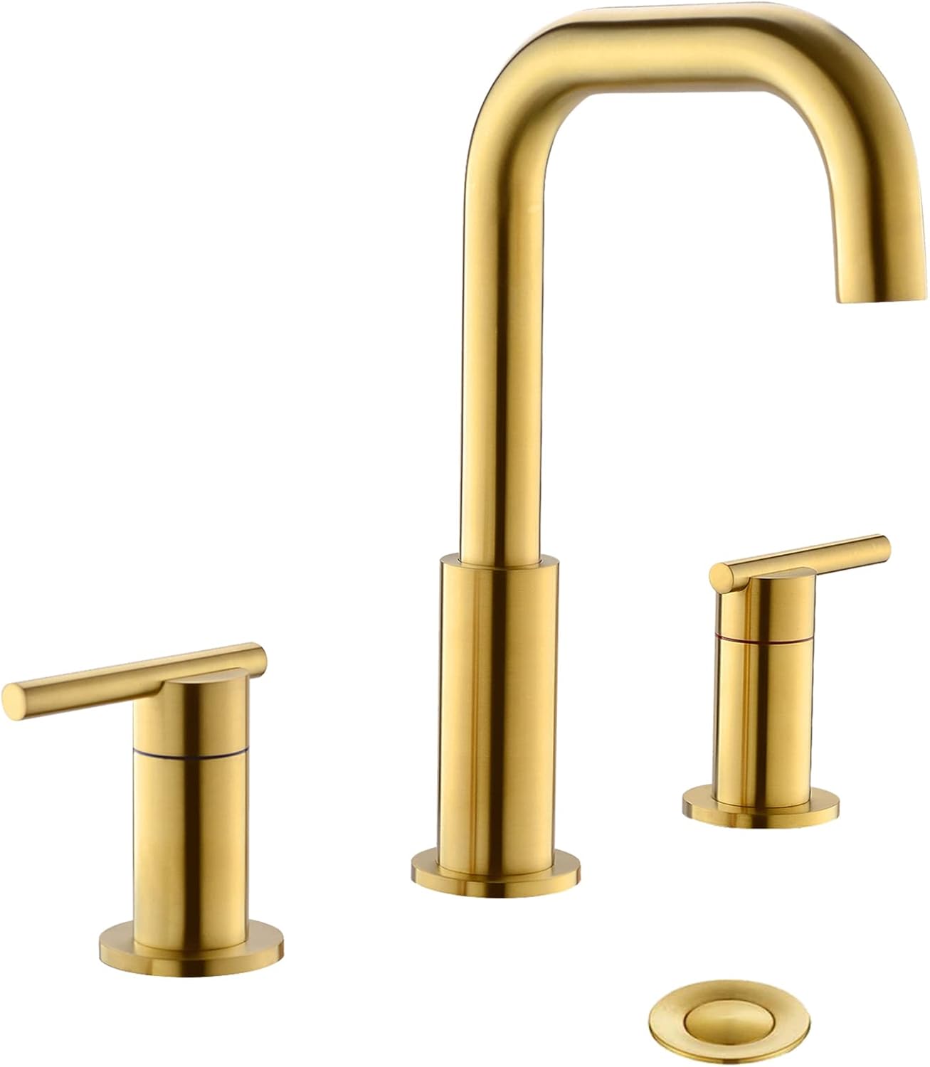 8 Inch 2 Handle Widespread Brushed Gold Bathroom Faucet, with Metal Pop-Up Drain and Water Supply Line by KADILAC, NSWF008-BG