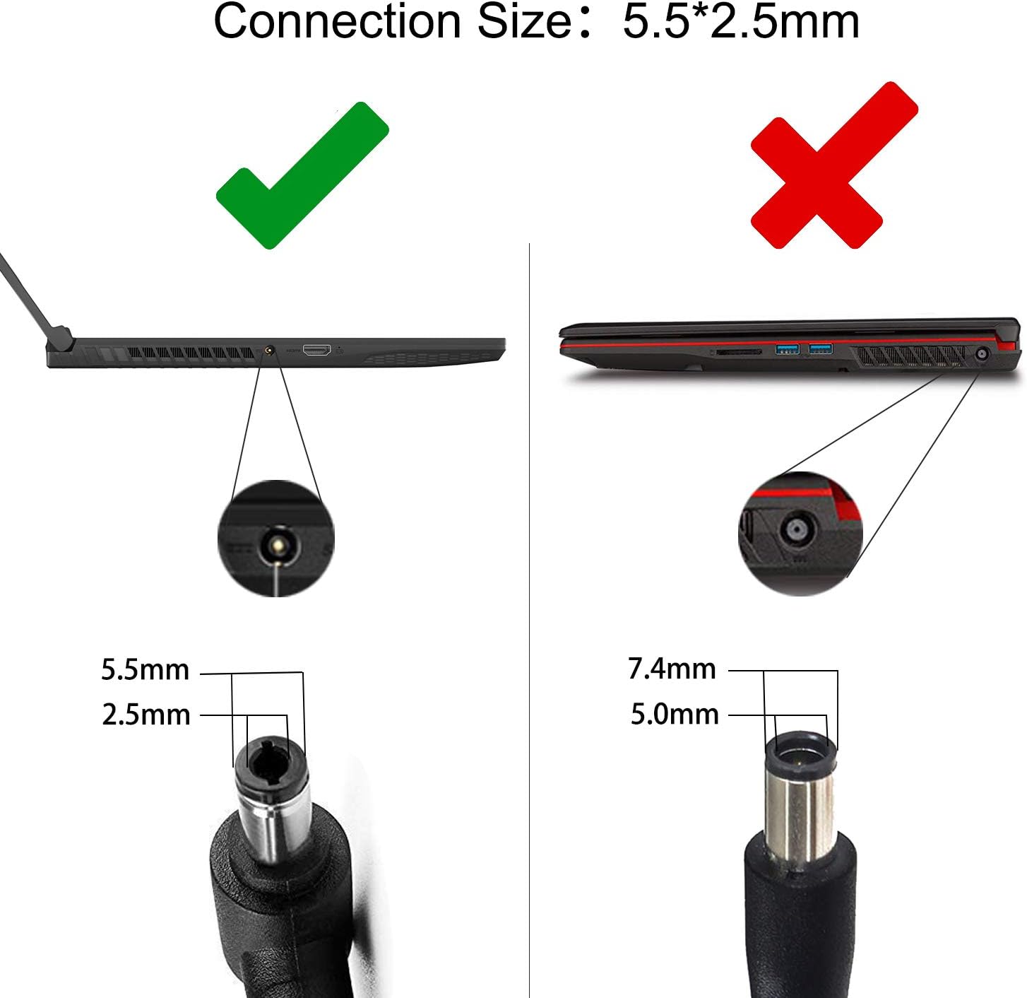 180W AC Charger Fit for MSI GS65 GS63 GS63VR GS75 GS66 GS70 GT70 GT60 GF63 GV62 GL62 GL62M GV72 GE72 GE60 GE62 GE70 GS60 GS73 GP70 GP60 GP72 GP62 GL72 WS65 GX60 Laptop Power Supply Adapter Cord Pack of 2